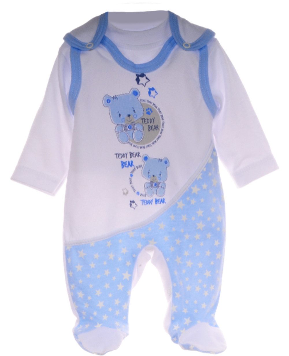 La Bortini Strampler Erstlingsset Baby Anzug Stramplerhose Langarmshirt in blau mit Bärchen aus reiner Baumwolle, 44 50