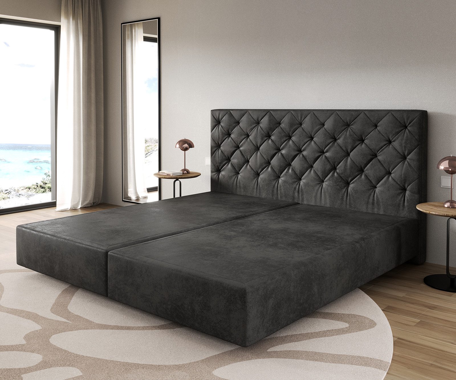 DELIFE Bettgestell Dream-Great, Mikrofaser Anthrazit Vintage 200x200 cm