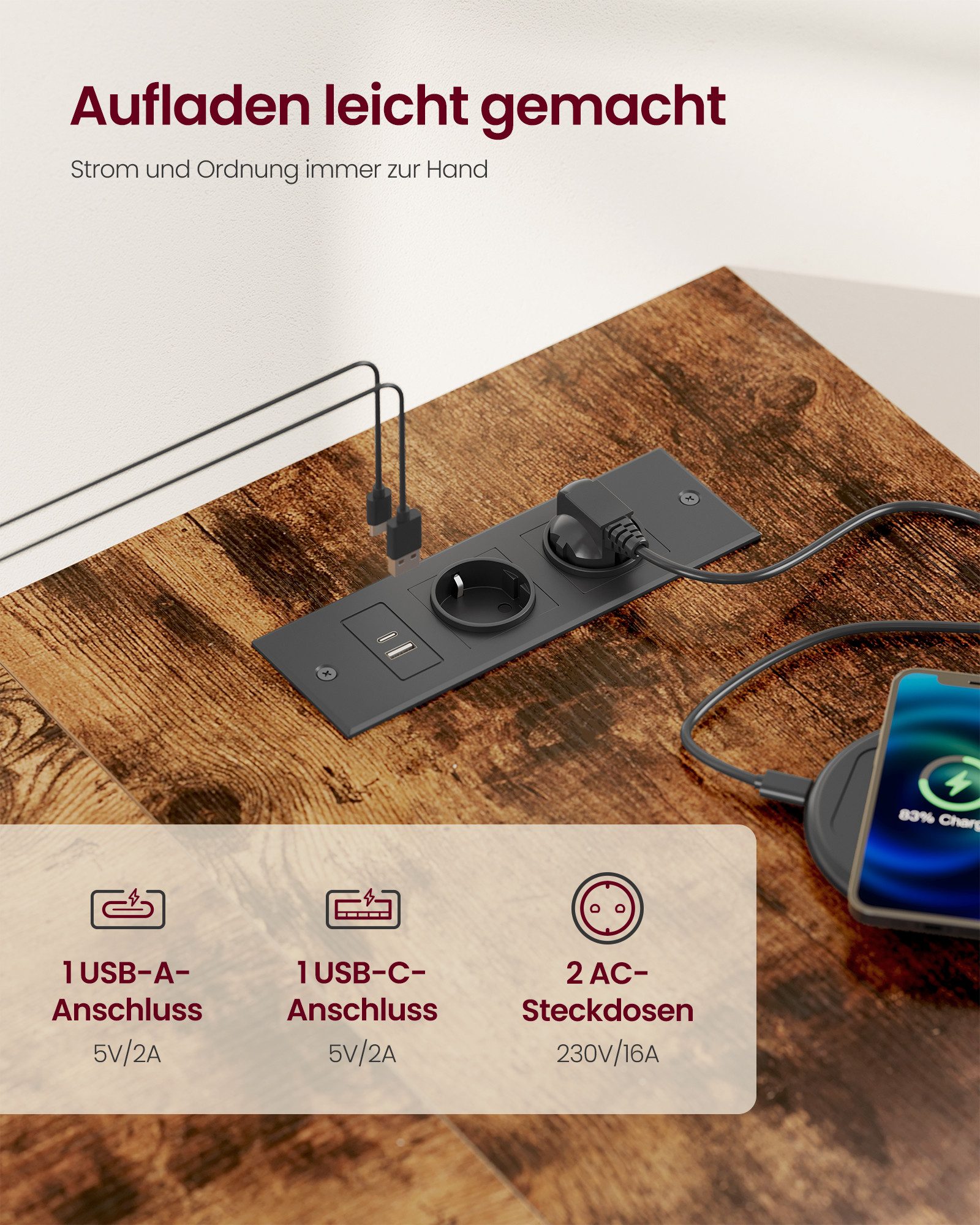 VASAGLE Schreibtisch Eckschreibtisch in L-Form, Computertisch mit Stauraum, Bürotisch, höhenverstellbare Ablage, für Homeoffice, 110/120 cm – Bild 4 von 5