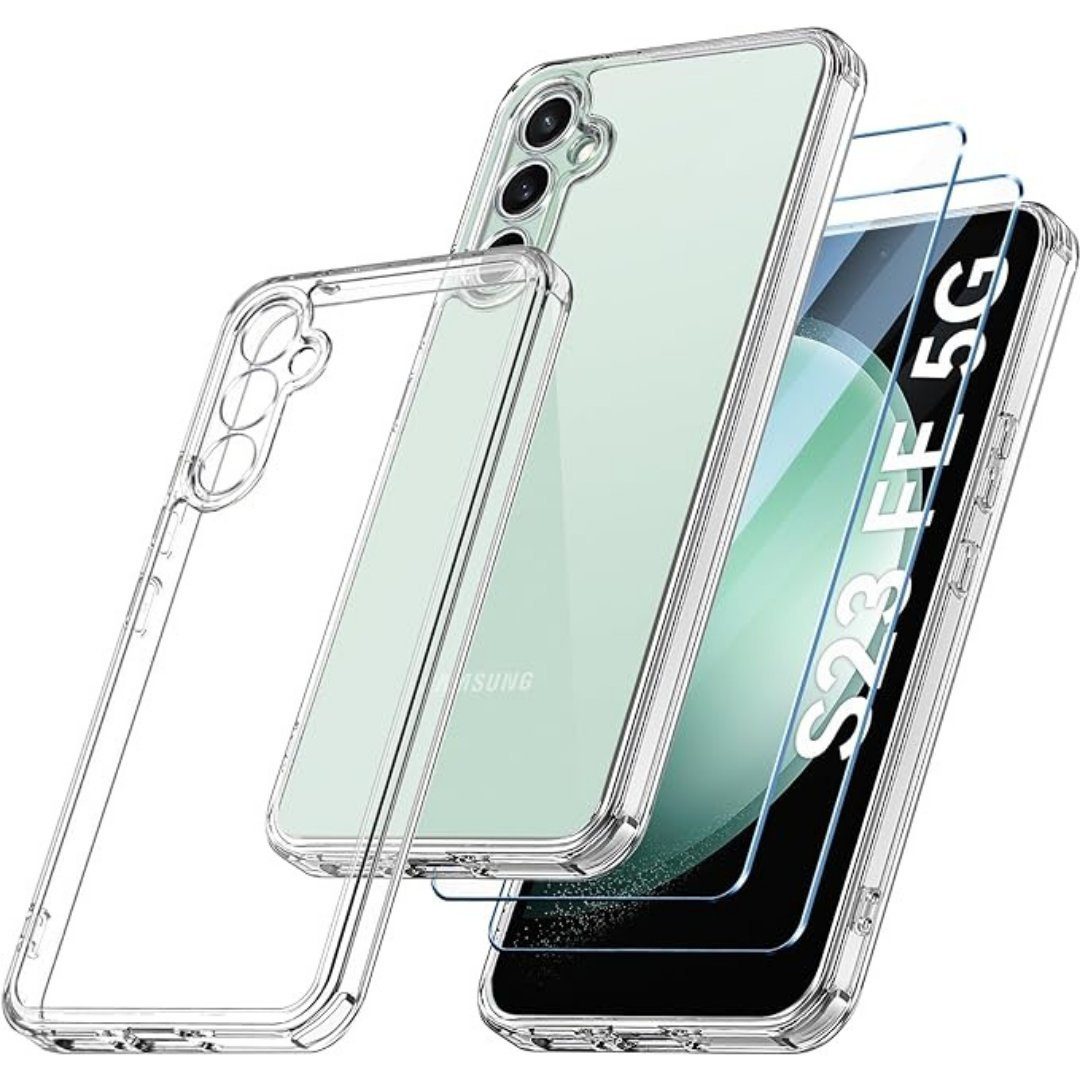 Smartphone-Hülle + 2X Schutzglas für Samsung Galaxy S23 FE 5G Panzerfolie Display Case