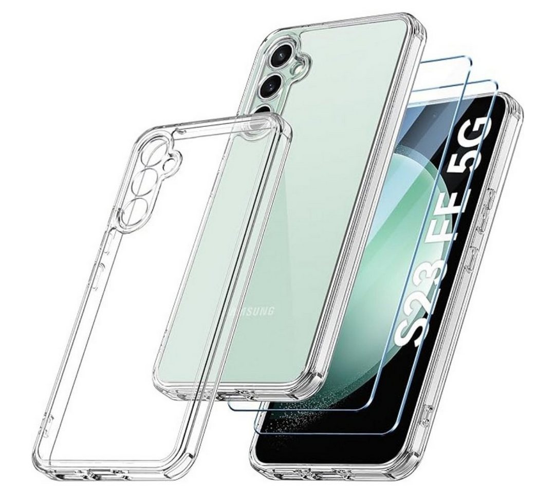 SmartUP Smartphone-Hülle + 2X Schutzglas für Samsung Galaxy S23 FE 5G Panzerfolie Display Case 6,4, kompletter Rundumschutz