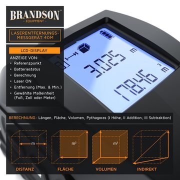 Brandson Lasermessgerät Entfernungsmessgerät mit 5 m Maßband 2 in 1 – Laser bis 40 m, Digital Entfernungsmesser, mini Distanzmessgerät