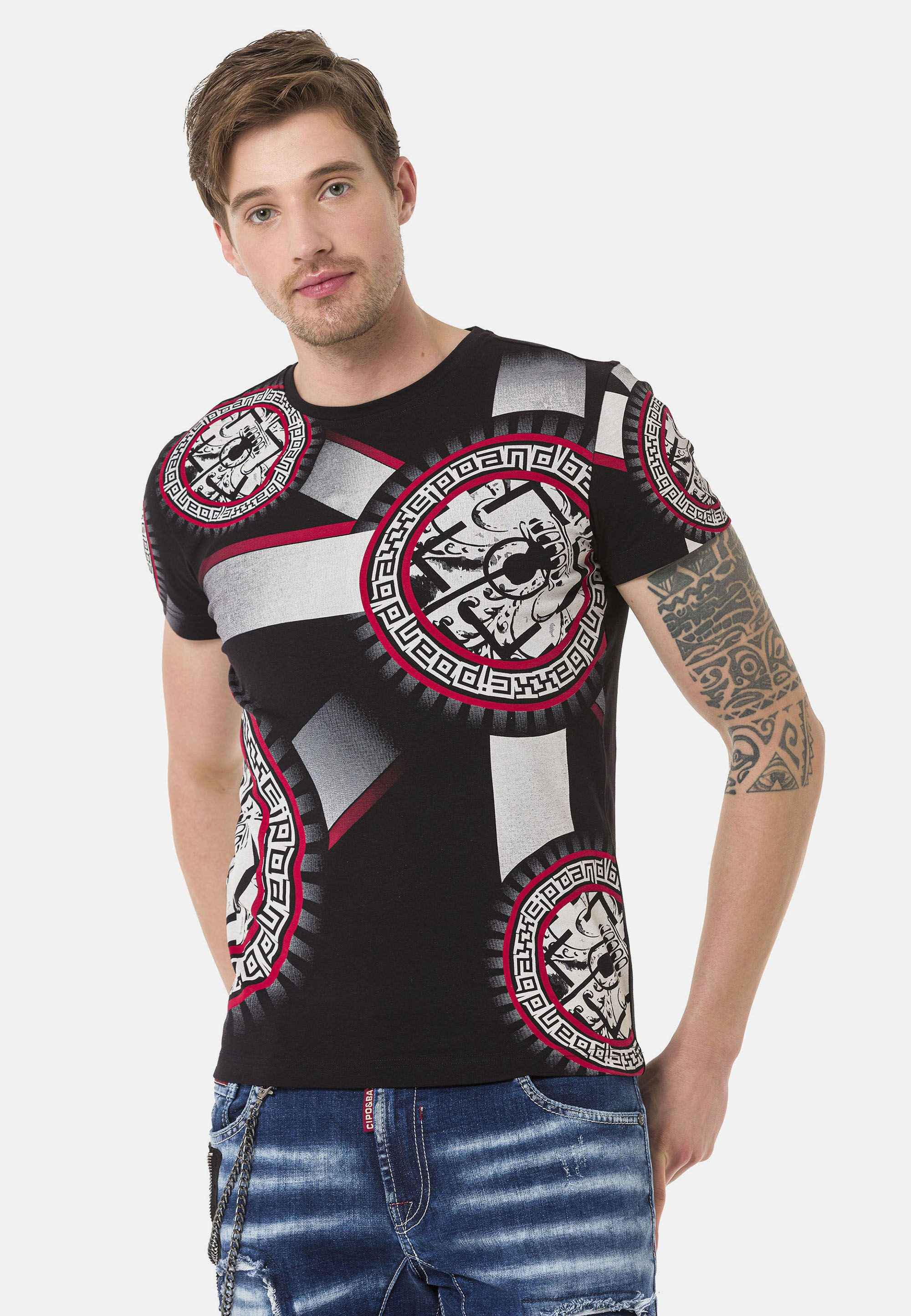Cipo & Baxx T-Shirt T-Shirt Frontprint mit verschiedenen Elementen