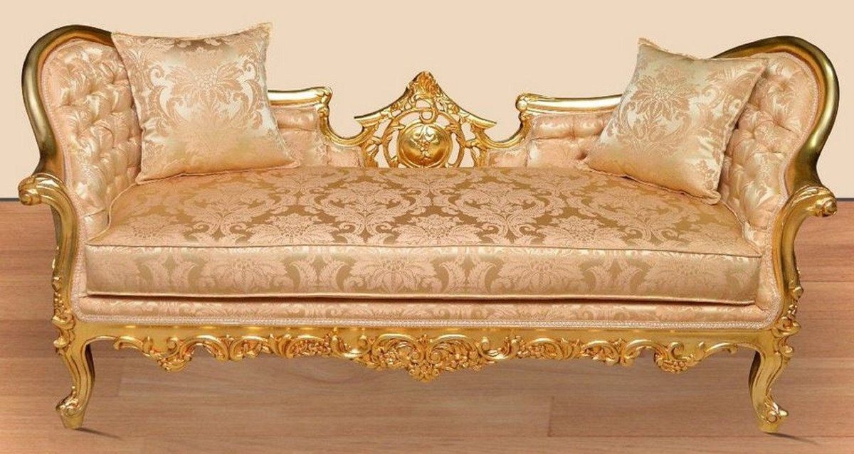 Casa Padrino Sofa Barock Wohnzimmer Sofa Gold / Gold - Handgefertigte Lounge Couch mit edlem Muster - Barock Wohnzimmer Möbel