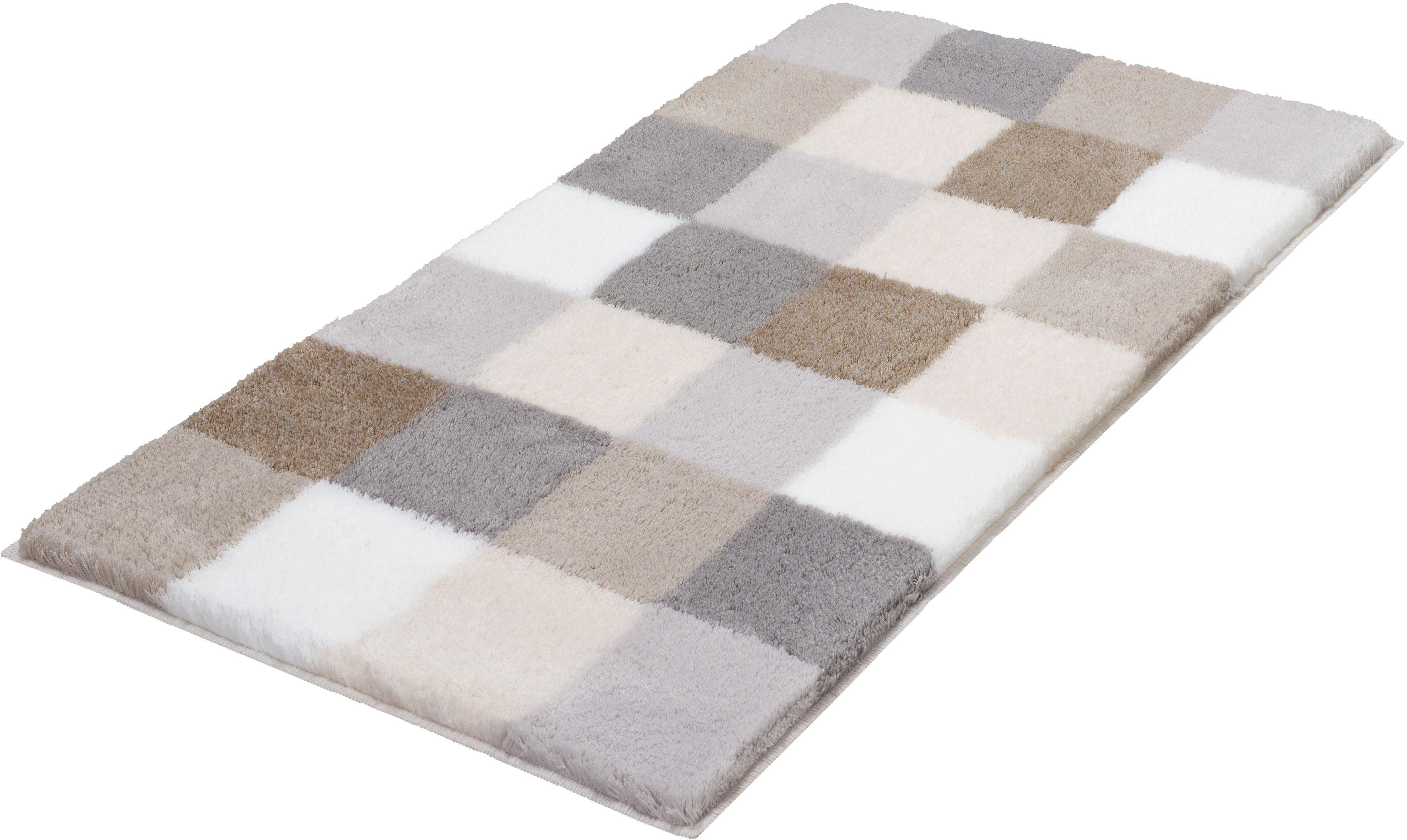 Kleine Wolke Badematte Caro, Badvorleger, Badezimmer Teppich, Höhe 25 mm, rutschhemmend beschichtet, fußbodenheizungsgeeignet, Kunstfaser, rechteckig, Badteppich, modernes Karo-Muster, Pastell-Farben, waschbar