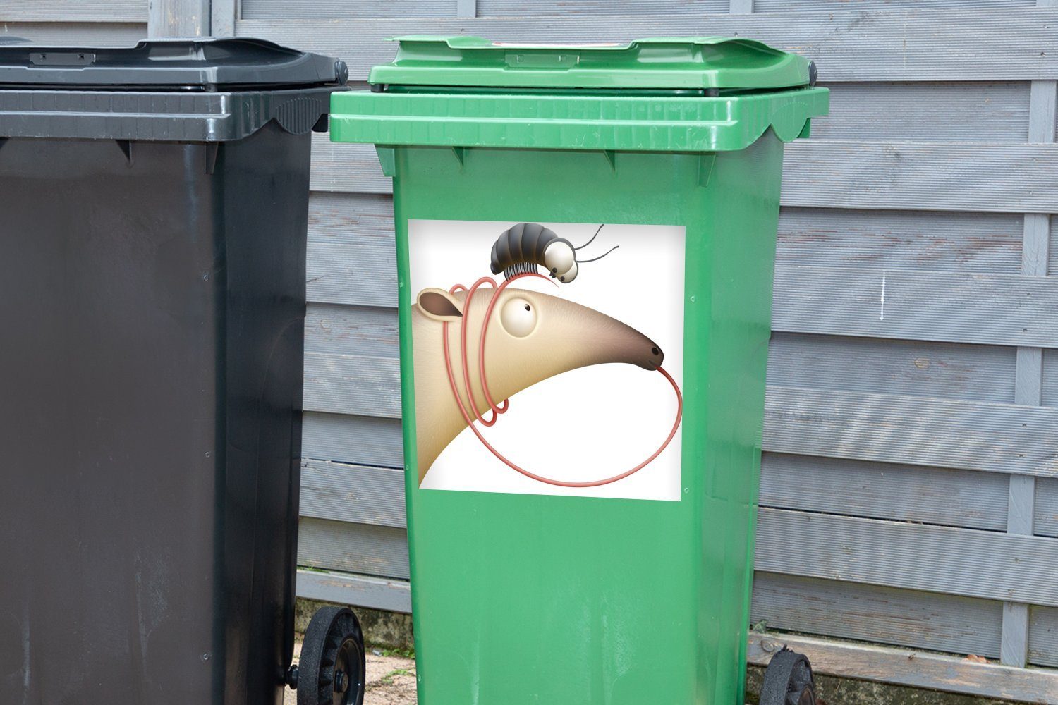 Container, (1 Eine Abfalbehälter Mülleimer-aufkleber, Ameisenbären St), einer Illustration eines Ameise Mülltonne, Wandsticker MuchoWow mit des Kopfes Sticker,
