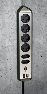Brennenstuhl estilo Steckdosenleiste, 4x Schutzkontakt-Steckdosen, 2x Euro-Steckdosen, 2x USB
