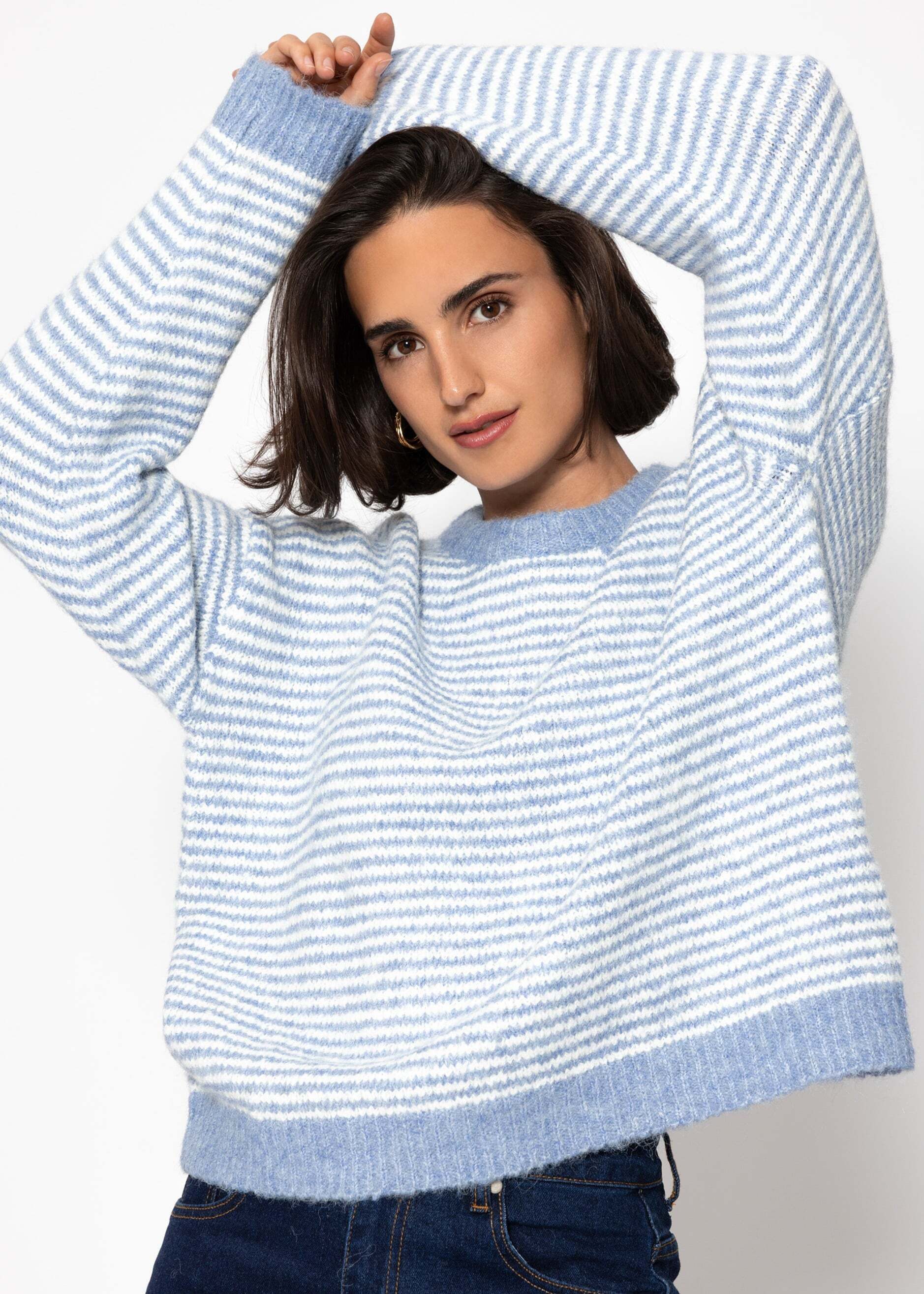SASSYCLASSY Strickpullover Gestreifter Pullover für Damen Weicher Strickpullover mit lockerer Passform und Rundhalsausschnitt