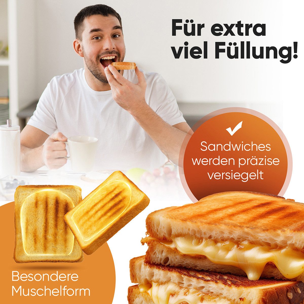 ProfiCook Sandwichmaker PC-ST 1297, Sandwichmaker, muschelförmige Sandwiches, 750W