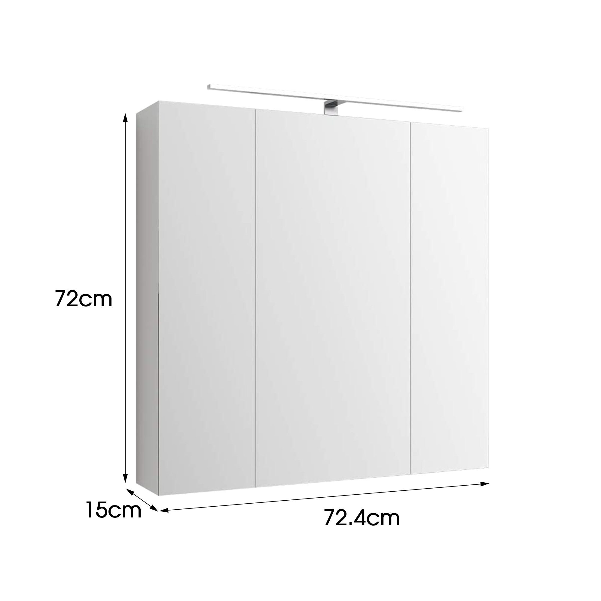 724x72x15cm LED Badschrank Lichtschalter Weiß Badspiegel Beleuchtung ML-DESIGN Wandspiegel 3-Türig Steckdose Badezimmerspiegelschrank Badezimmerschrank