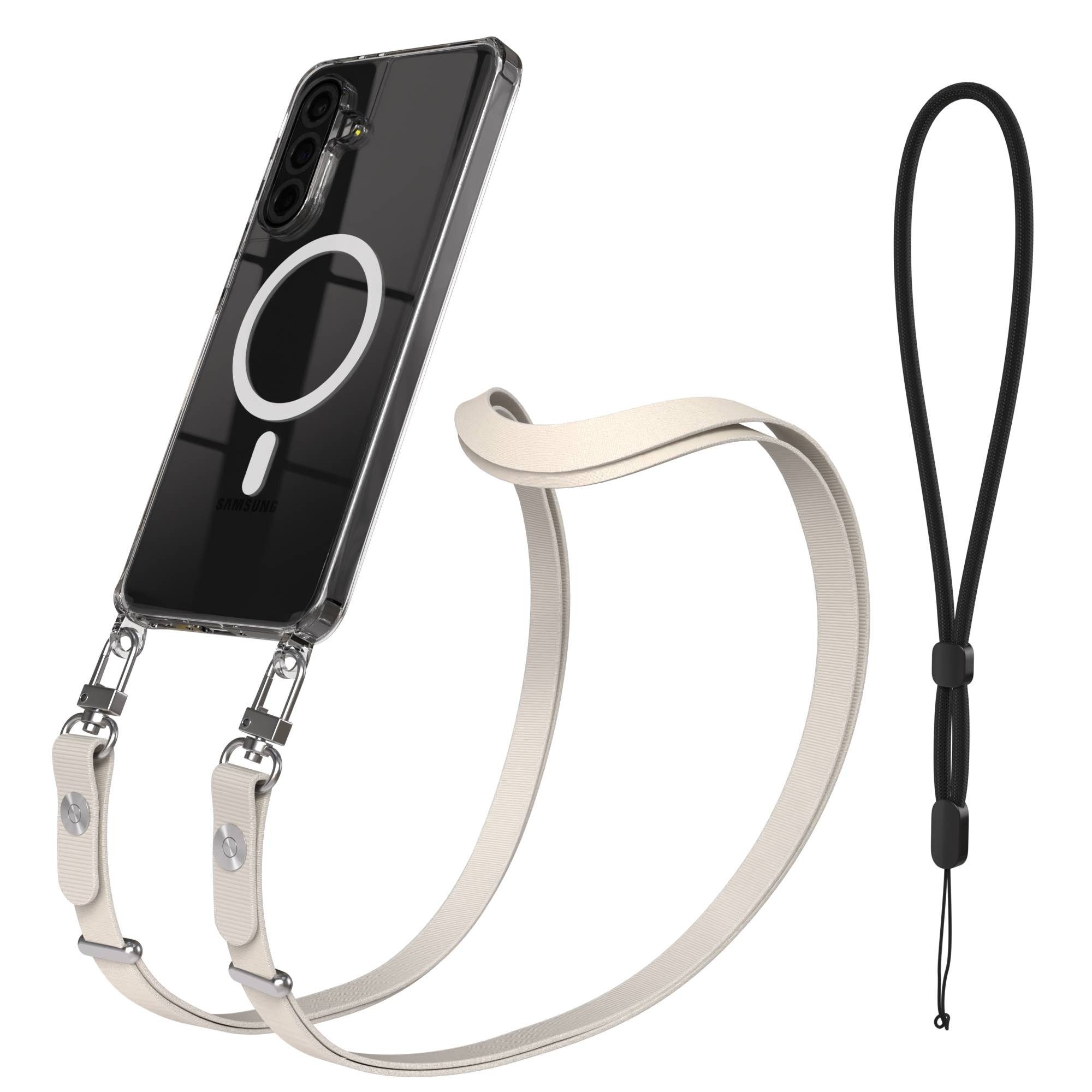 EAZY CASE Handykette für Samsung Galaxy A36 Handyhülle mit Handyband magnetisch, MagSafe Case in Taupe mit Handykette und Länge von 1 bis 1,90 m