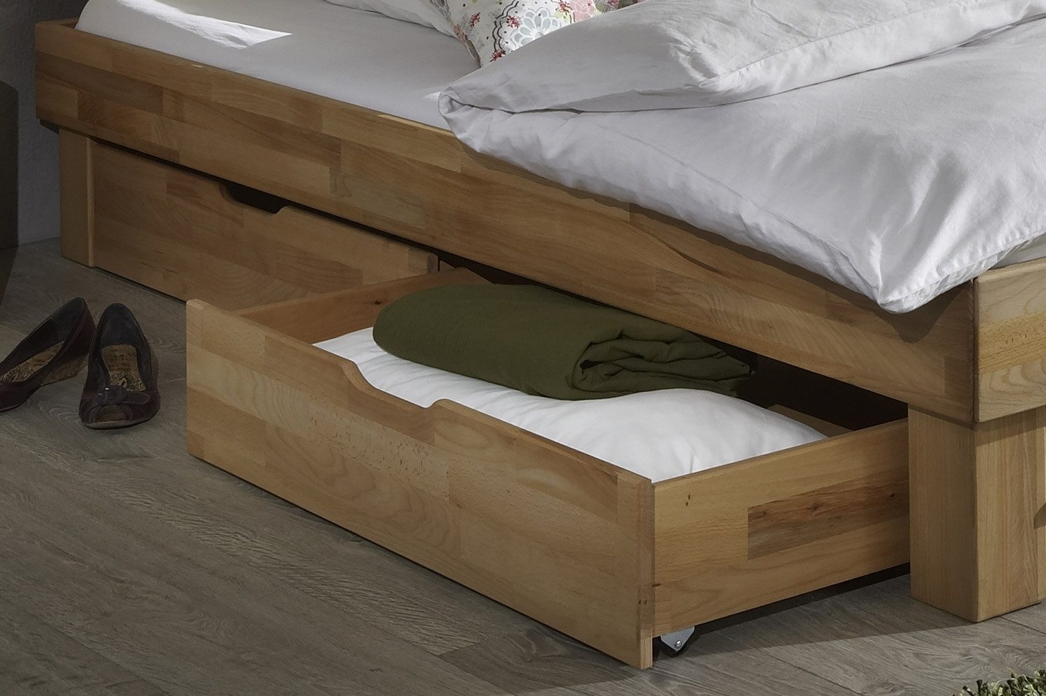 ELFO Bettschubkasten JUDITH, 2er Set, Kernbuche massiv geölt, mit Rollen, B günstig online kaufen