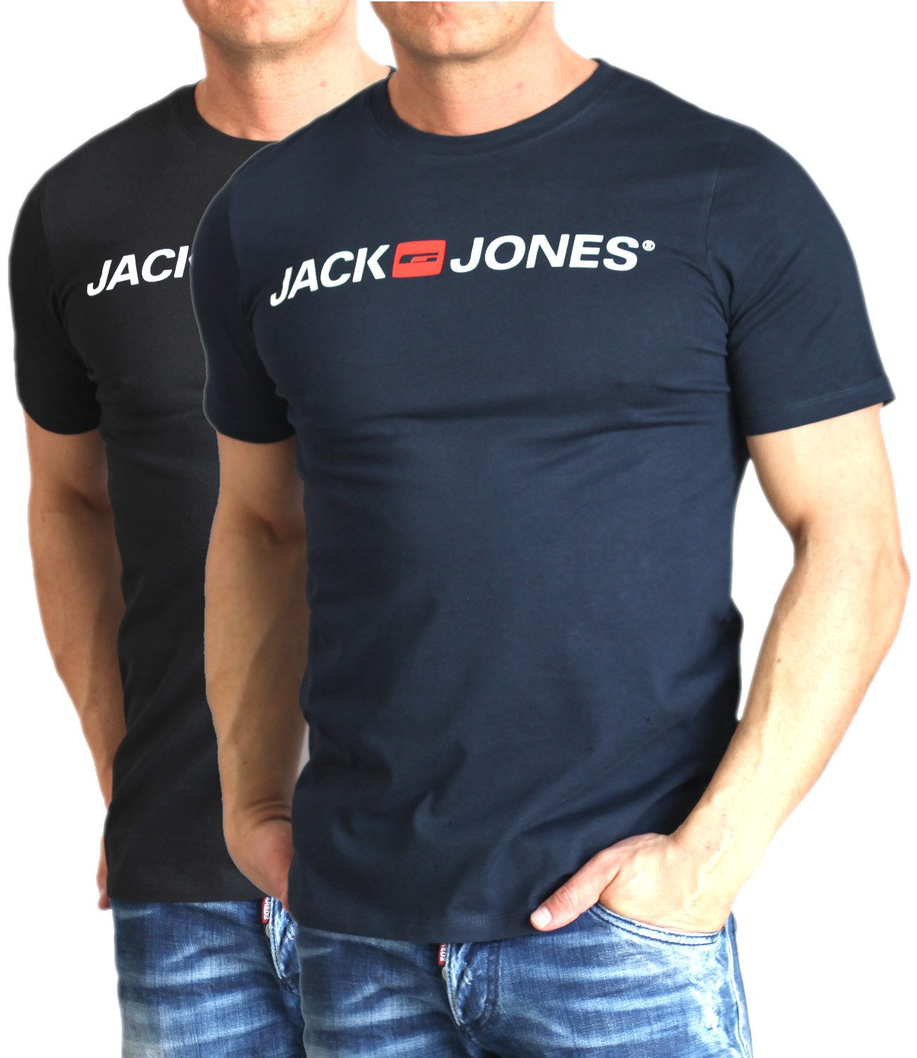 Jack & Jones T-Shirt Bequemes Logo-Shirt mit Printdruck (2er-Pack) unifarbenes Oberteil aus Baumwolle, Größe XL