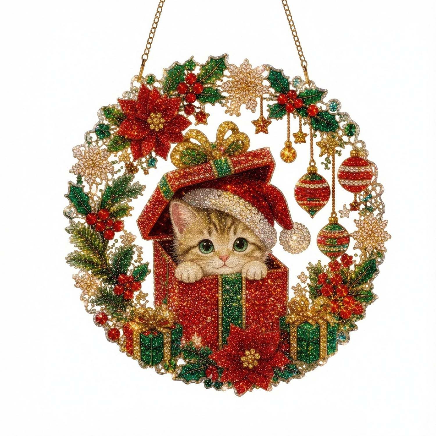 Bomiclss Dekohänger 2D-Flacher Weihnachts-Diamantkunst-Sonnenfänger-Ornament