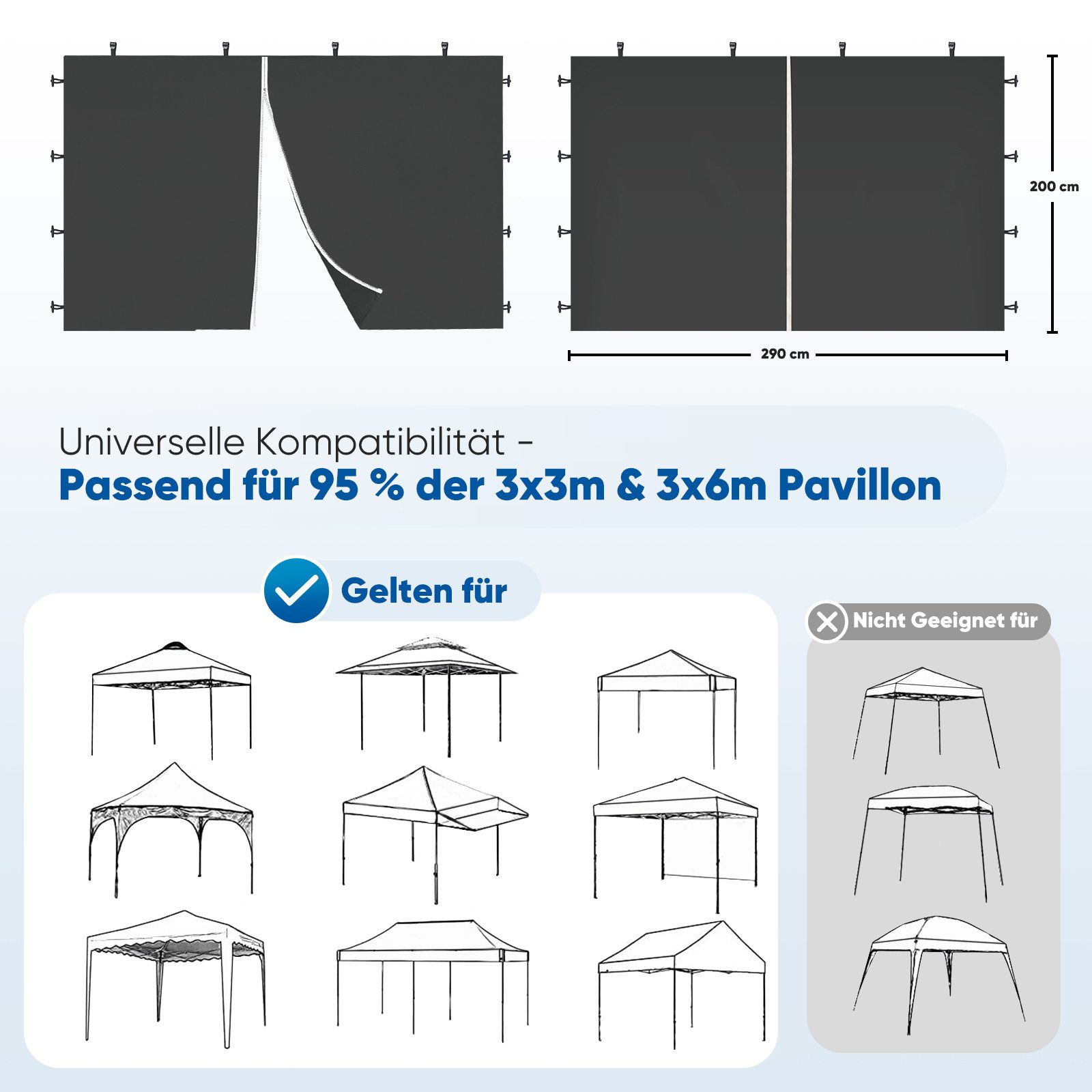 Sekey Pavillonseitenteil 2x Seitenwand Pavillon 3m günstig online kaufen