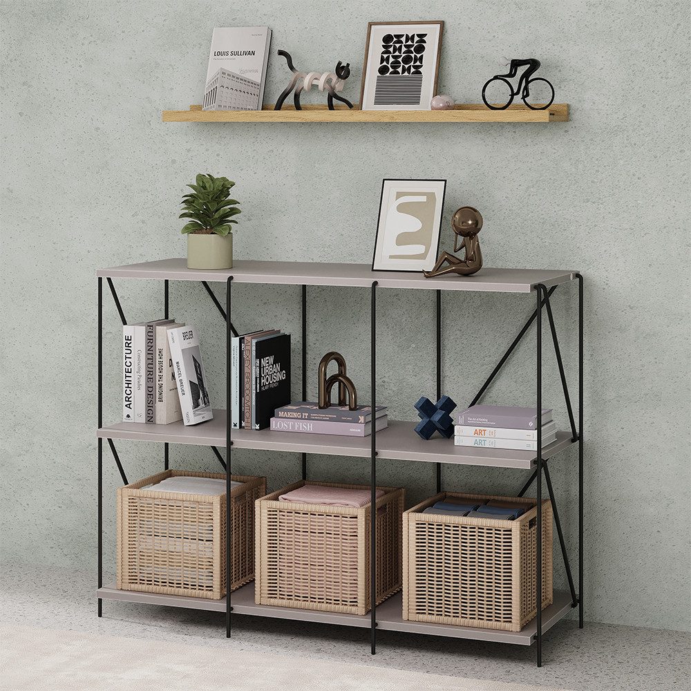 Vicco Bücherregal Ravix, Greige/Schwarz, 90 x 71 cm, 1-tlg.