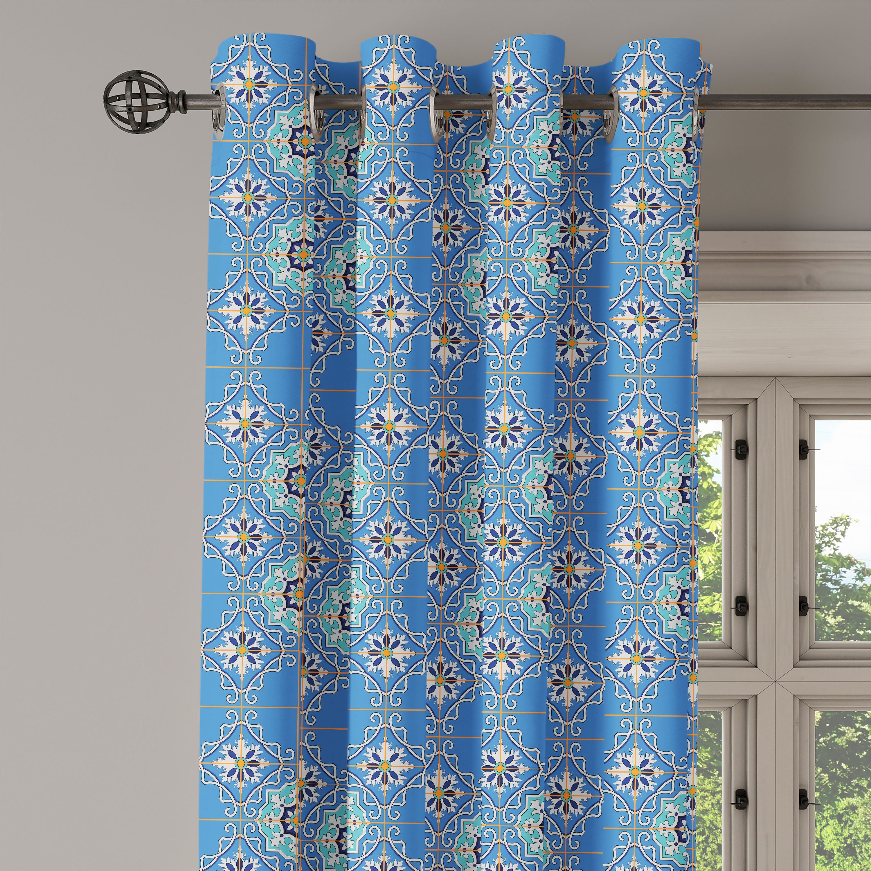 Gardine Dekorative Abakuhaus, marokkanisch Schlafzimmer 2-Panel-Fenstervorhänge Wohnzimmer, für Patchwork-Art-Blau