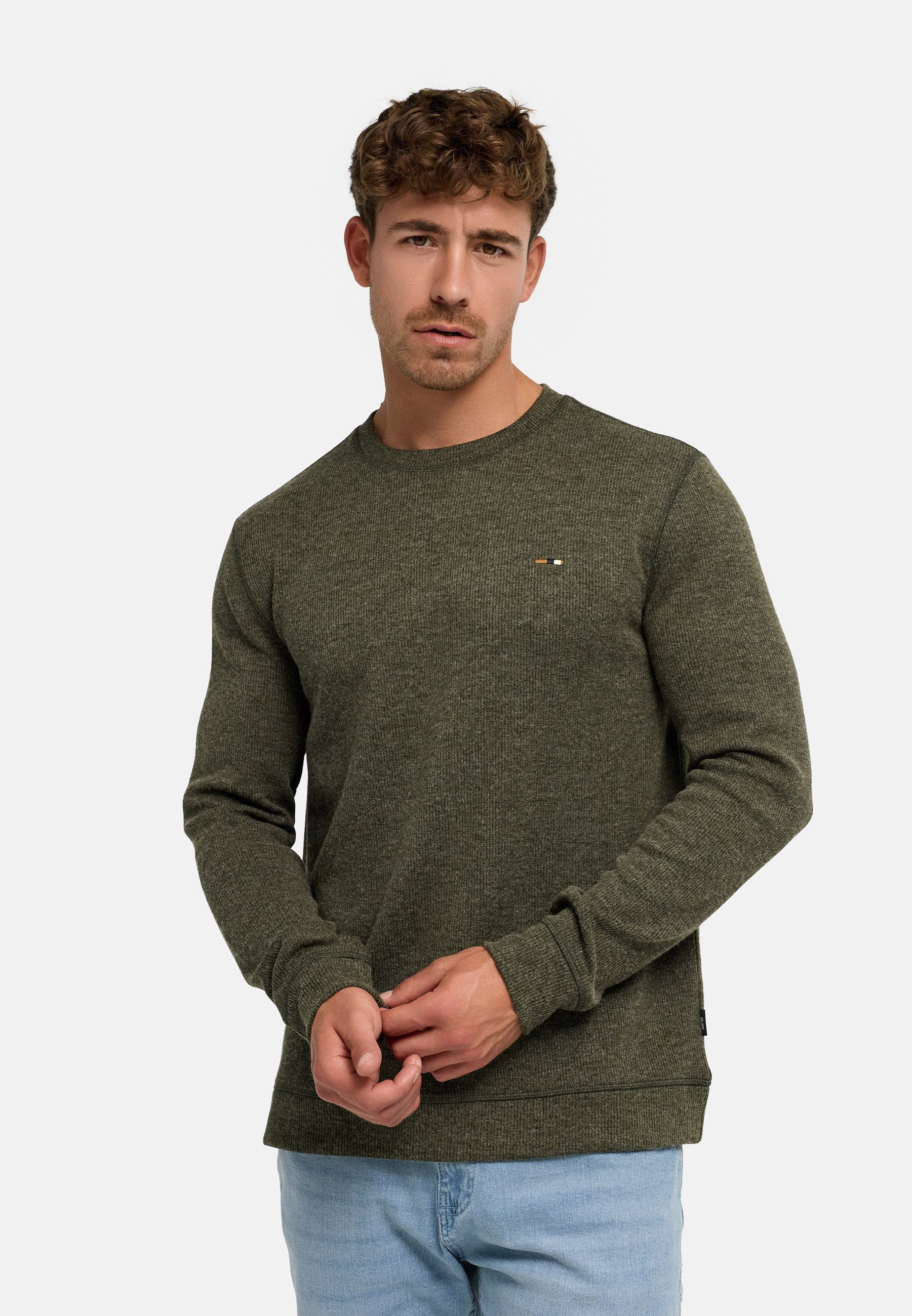 INDICODE Sweater INDorbu O-Neck (Strickpullover) mit Flatlock-Nähten, Bruststickerei, Ärmel- und Saumbündchen