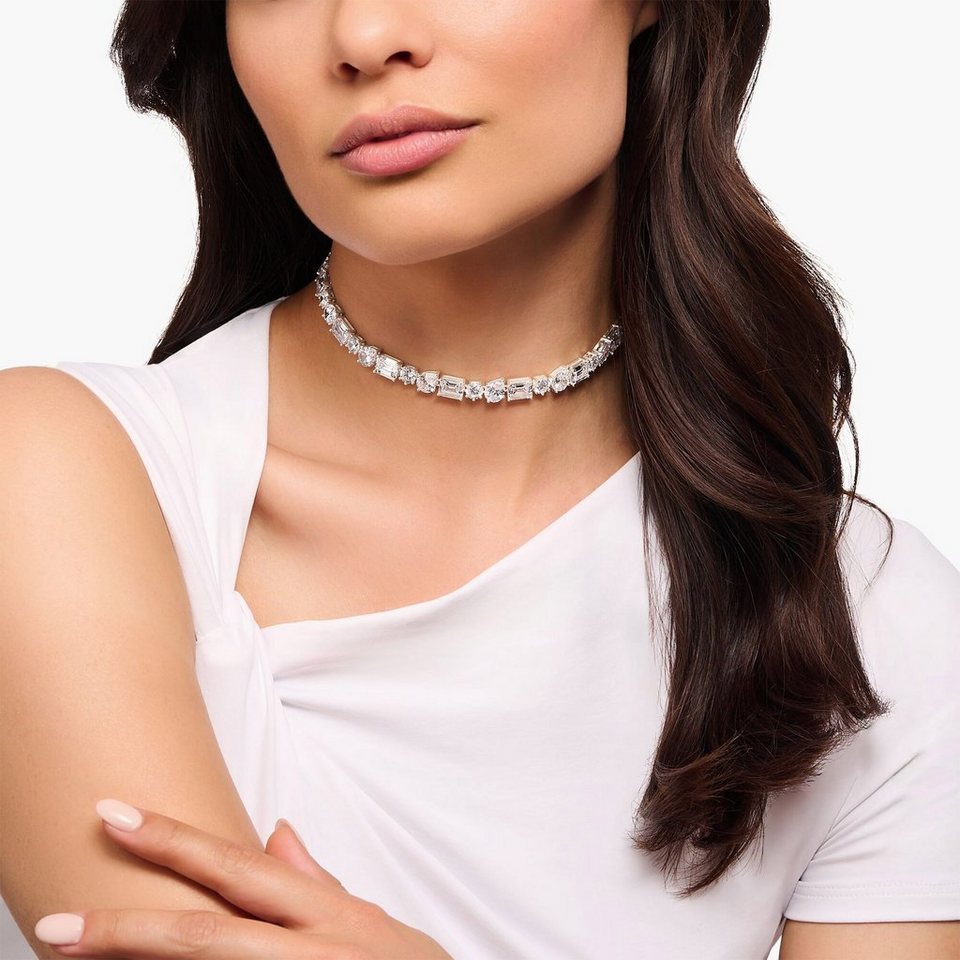 THOMAS SABO Collier Choker Silber mit Zirkonia, Schließe:  Karabinerverschluss