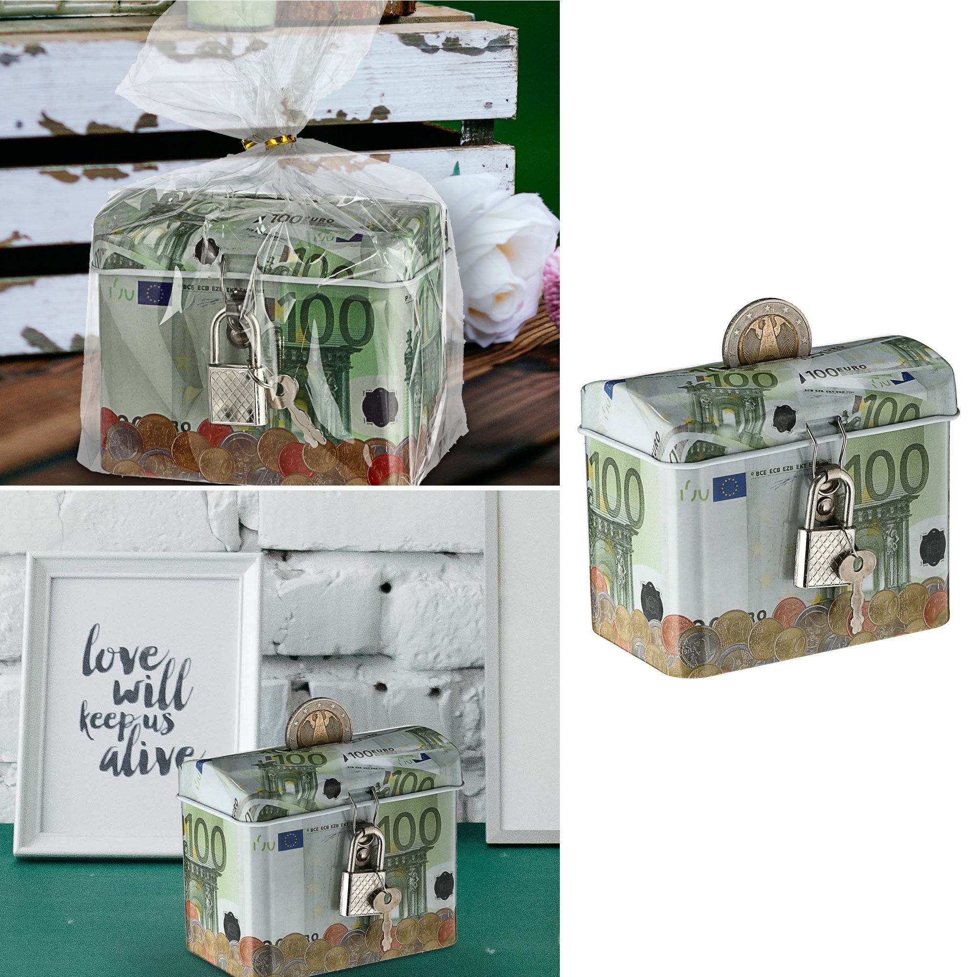 CEPEWA Spardose Spardose mit Vorhängeschloß "100 EUR Scheine". € 4,95