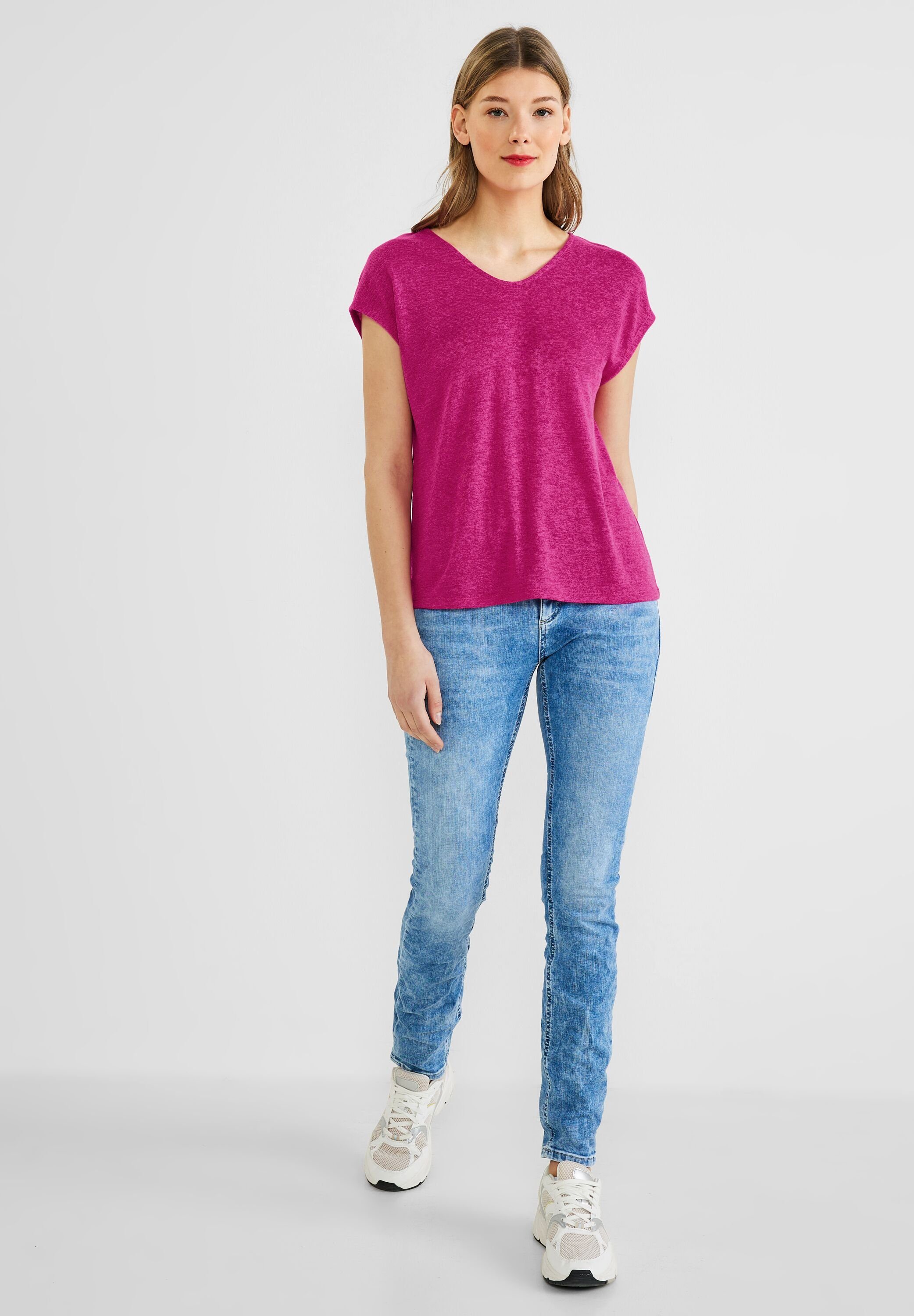 ONE Unifarbe V-Shirt pink oasis STREET in