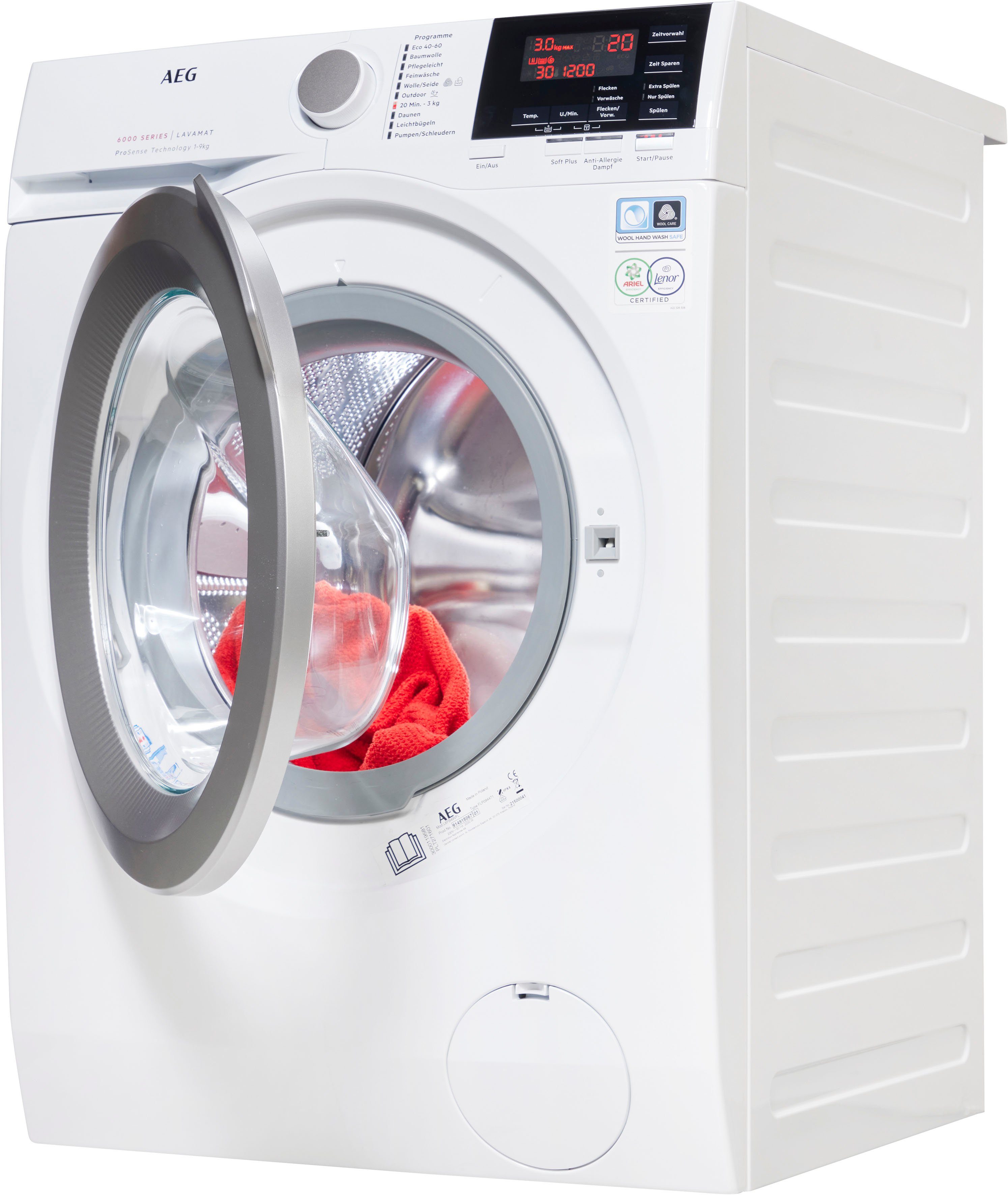 Dampf 1400 Anti-Allergie Programm 6000 U/min, kg, Hygiene-/ Waschmaschine 9 L6FB49VFL, Serie mit AEG