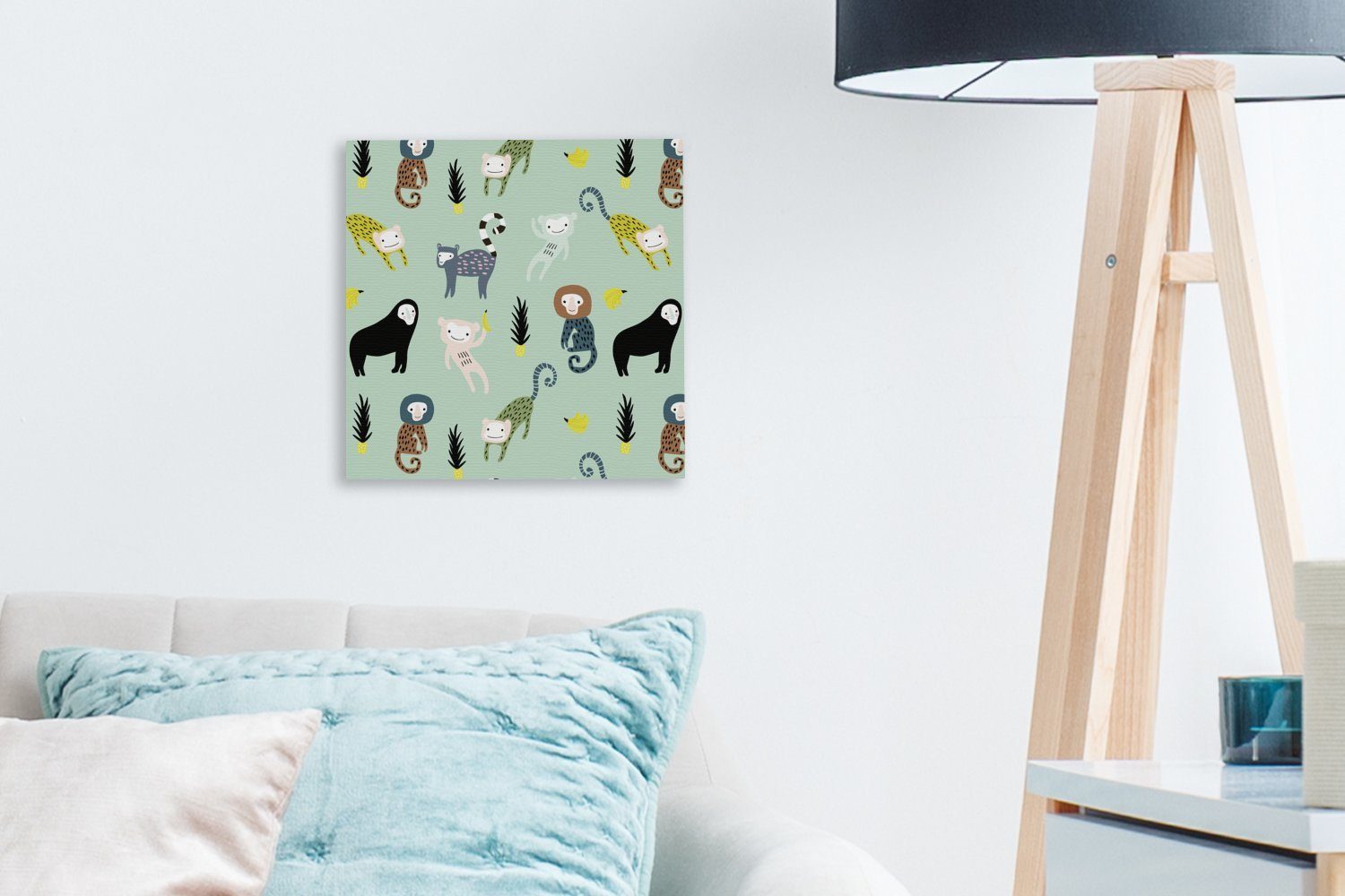 OneMillionCanvasses® Leinwandbild Affe - Grün, - Wohnzimmer Schlafzimmer (1 Bilder St), Obst für Leinwand