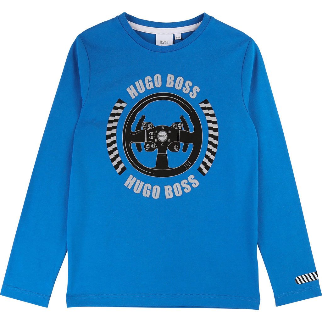 Langarmshirt BOSS Kidswear Kinder Longsleeve Lenkrad blau