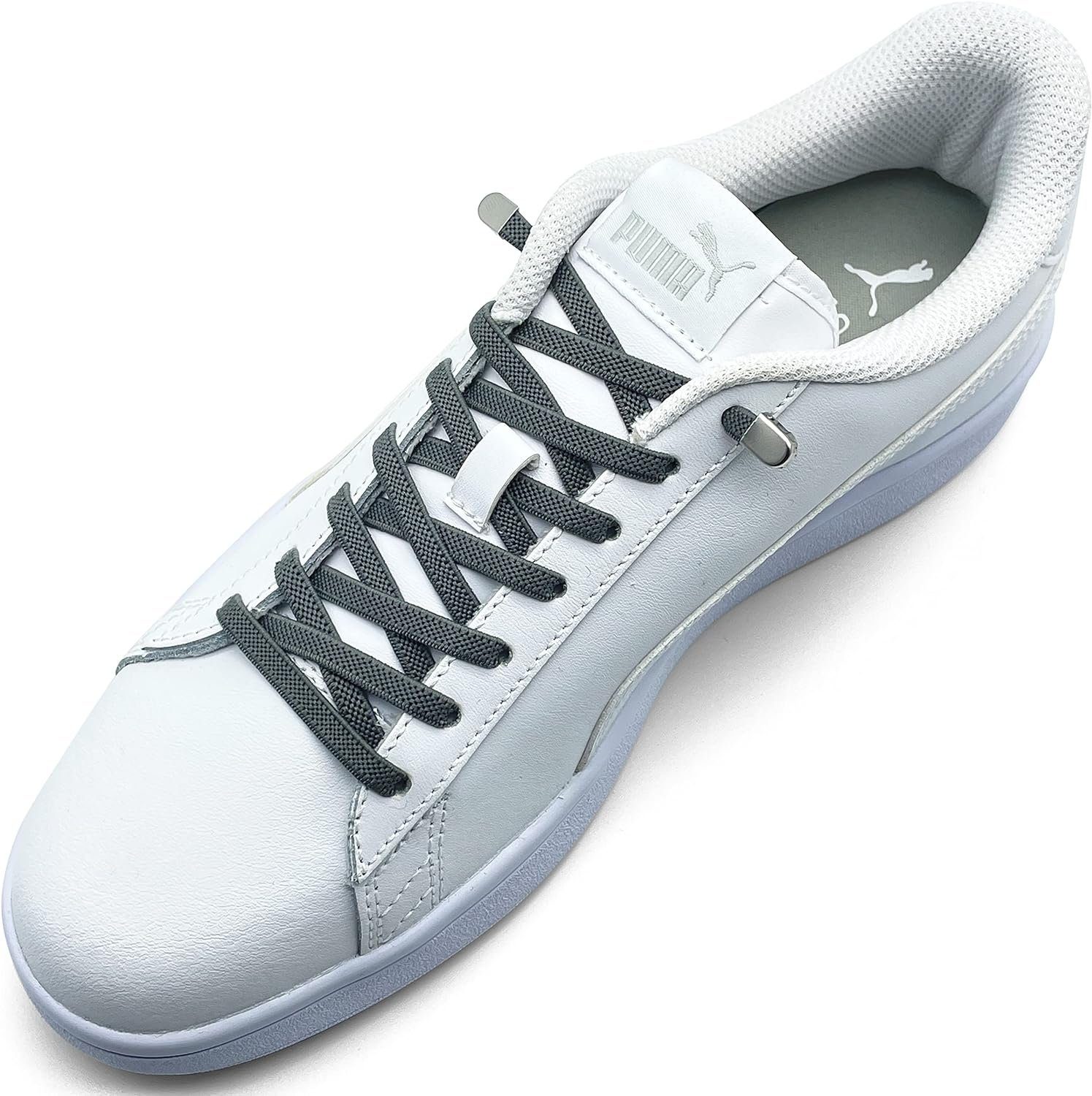 ELANOX Schnürsenkel 4 Stück für 2 Paar Schuhe elastische Schnürsenkel mit Clips, inkl. Enden (Clips) - 8 St. in silber anthracite