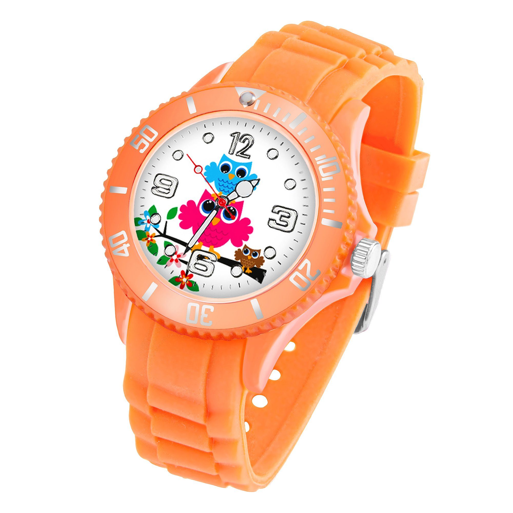 Taffstyle Quarzuhr Kinder Armbanduhr Silikon Eulen Analog Uhr Bunt, Mädchen Sportuhr Bunte Kinderuhr Farbige Lernuhr Eule Silikonuhr Süß