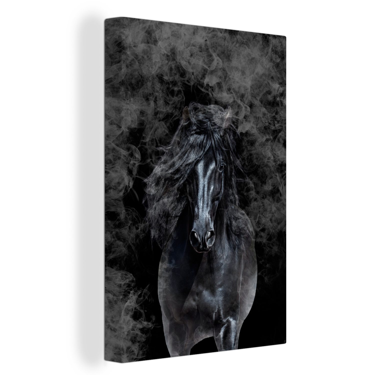 Leinwandbild cm Schwarz fertig Smoke, Pferd inkl. Gemälde, - Zackenaufhänger, bespannt (1 - St), OneMillionCanvasses® Leinwandbild 20x30