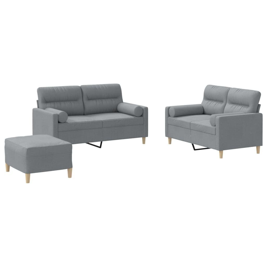 vidaXL Sofa 3-tlg. Sofagarnitur mit Kissen Hellgrau Stoff