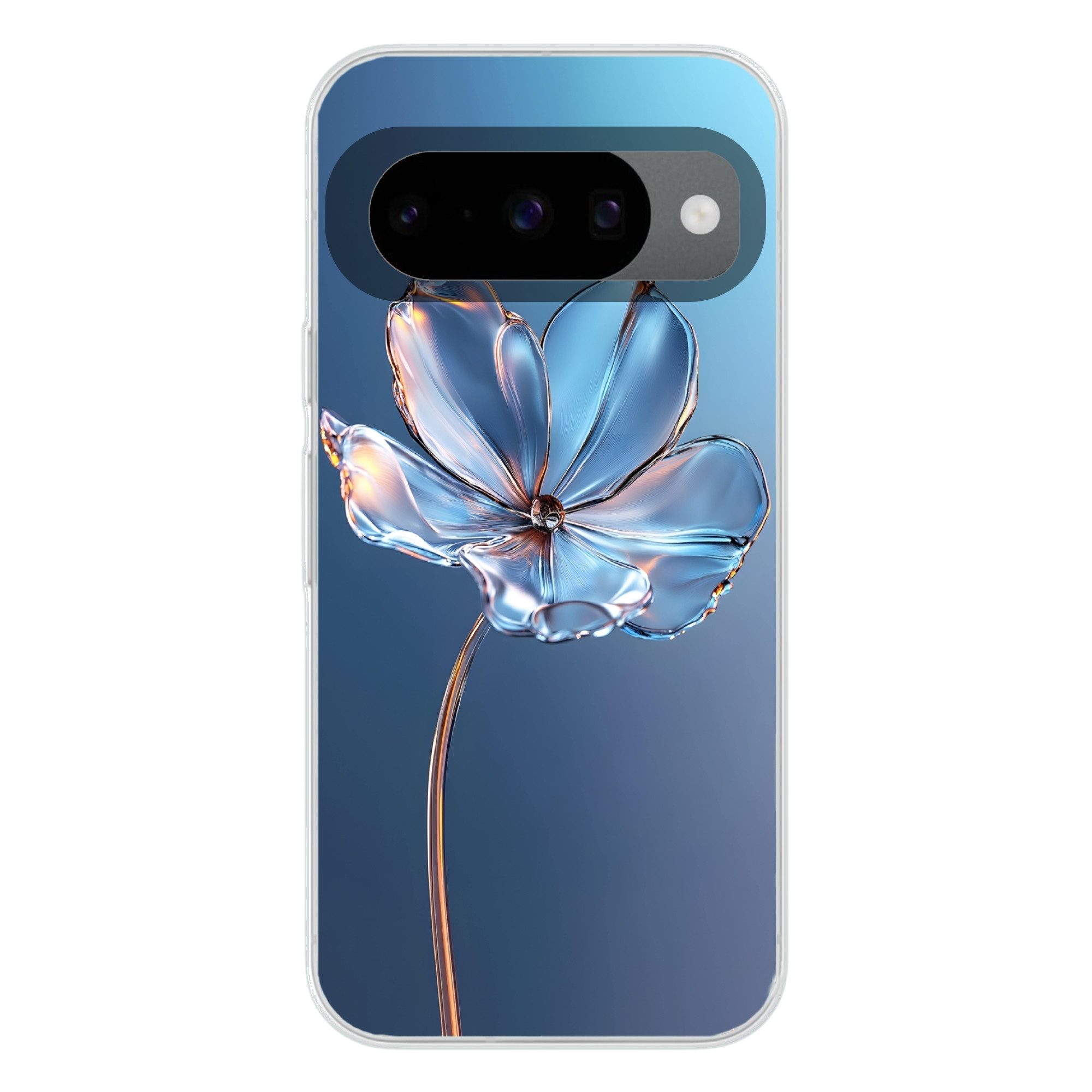 MuchoWow Handyhülle für Google Pixel 10 Pro Blau - Blume - Gläser - Verziert, Handy Case, Silikon, Bumper Case Dünn