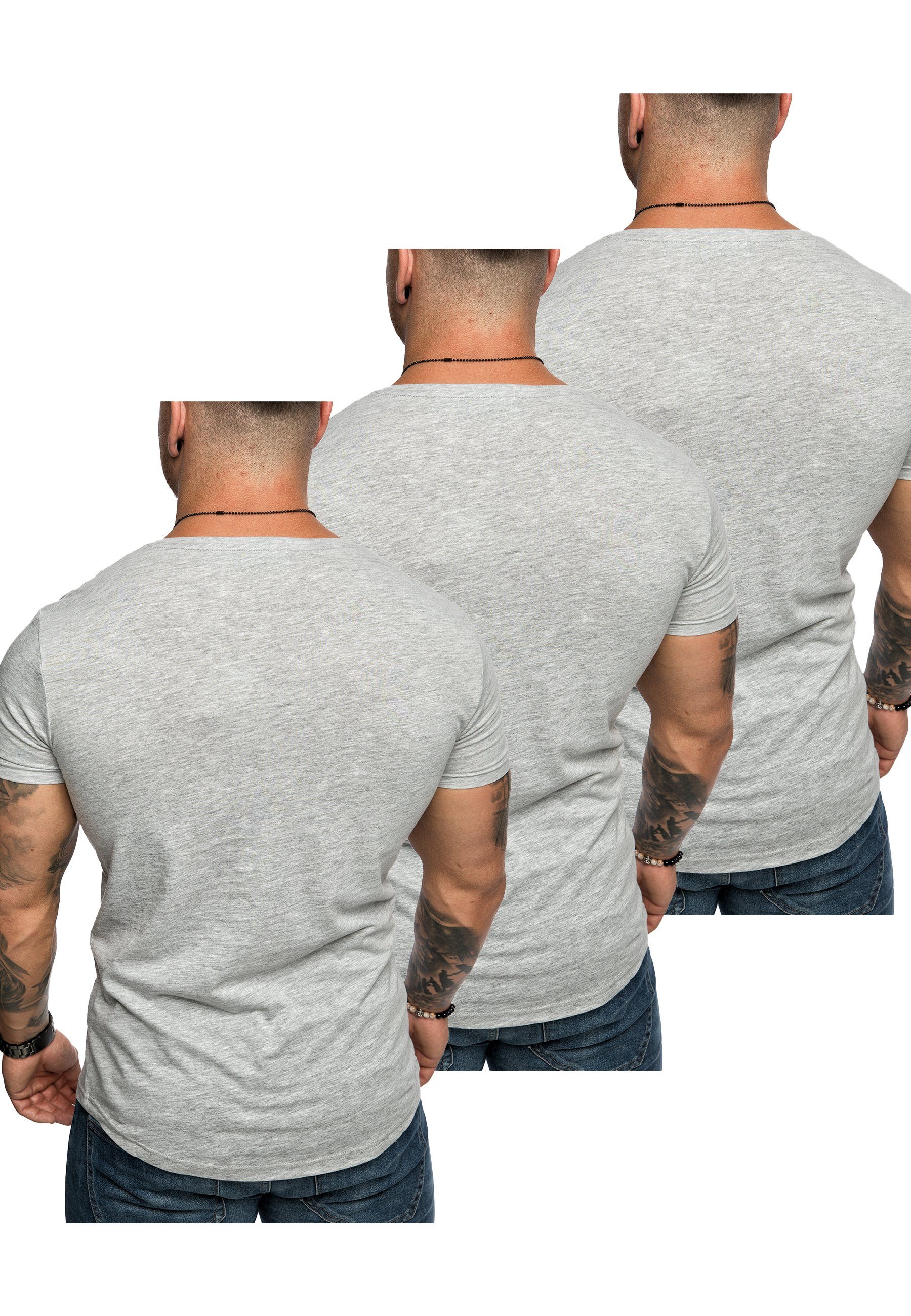 Oversize T-Shirt V-Ausschnitt 3er-Pack Grau) Herren Basic (3x T-Shirts mit Amaci&Sons 3. T-Shirt BELLEVUE (3er-Pack)