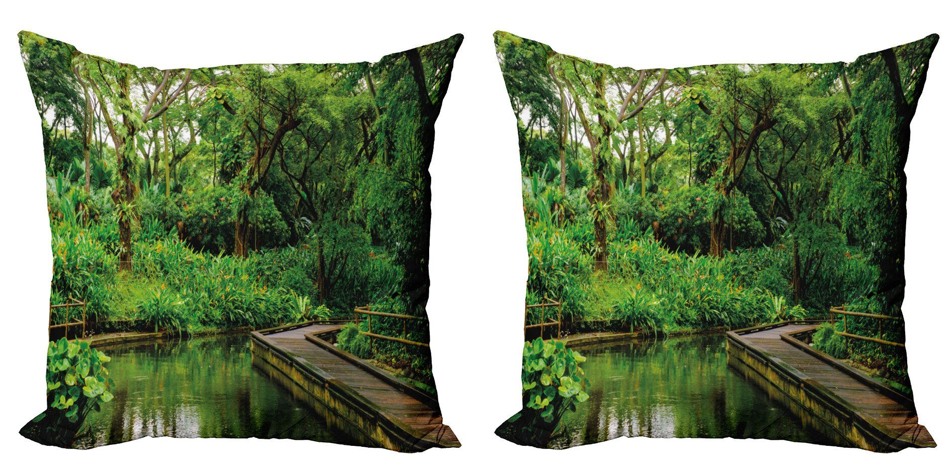 Kissenbezüge Modern Accent Doppelseitiger Digitaldruck, Abakuhaus (2 Stück), Dschungel Wilder Exotische Wald Pier