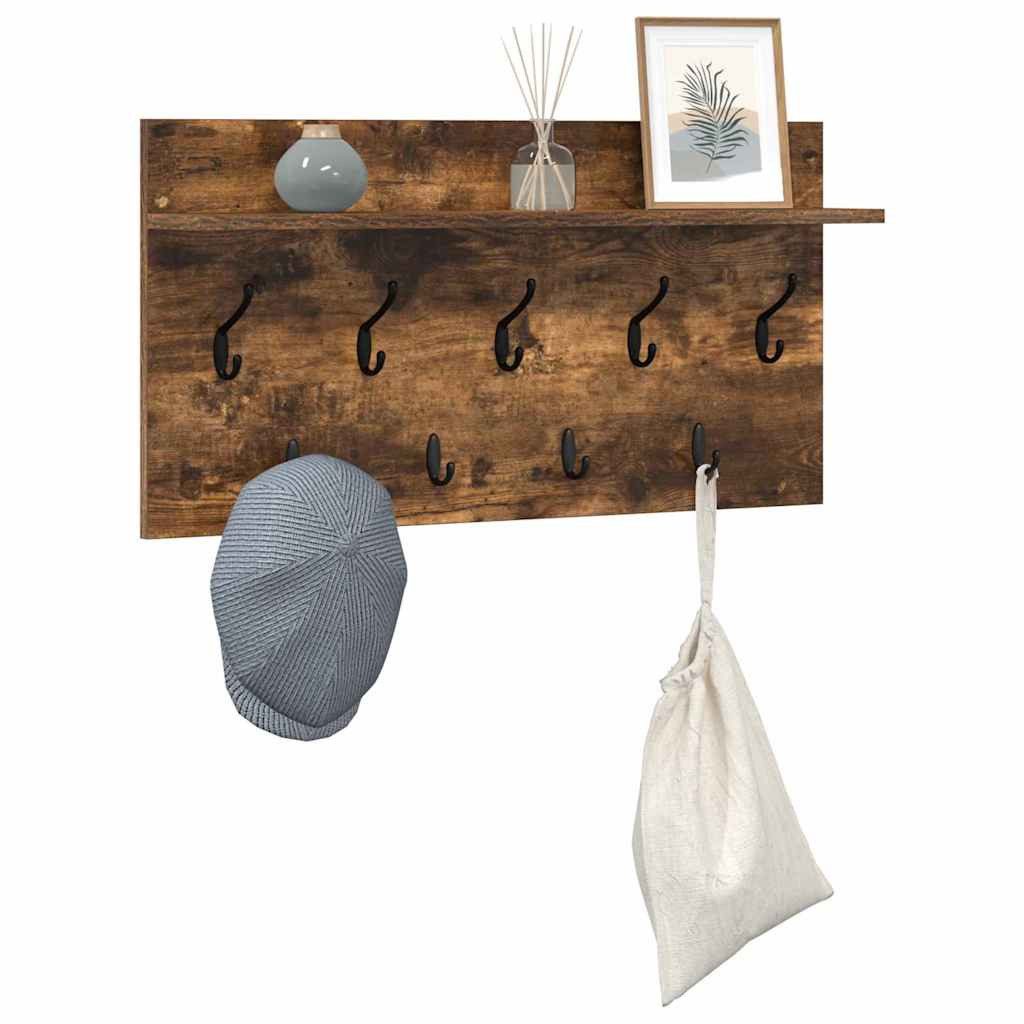 furnicato Garderobenständer Wandgarderobe mit Regal 80 x 40 x 12 cm Geräucherte Eiche, Garderobenständer mit Ablage regal und Haken für deinen Flurbereich