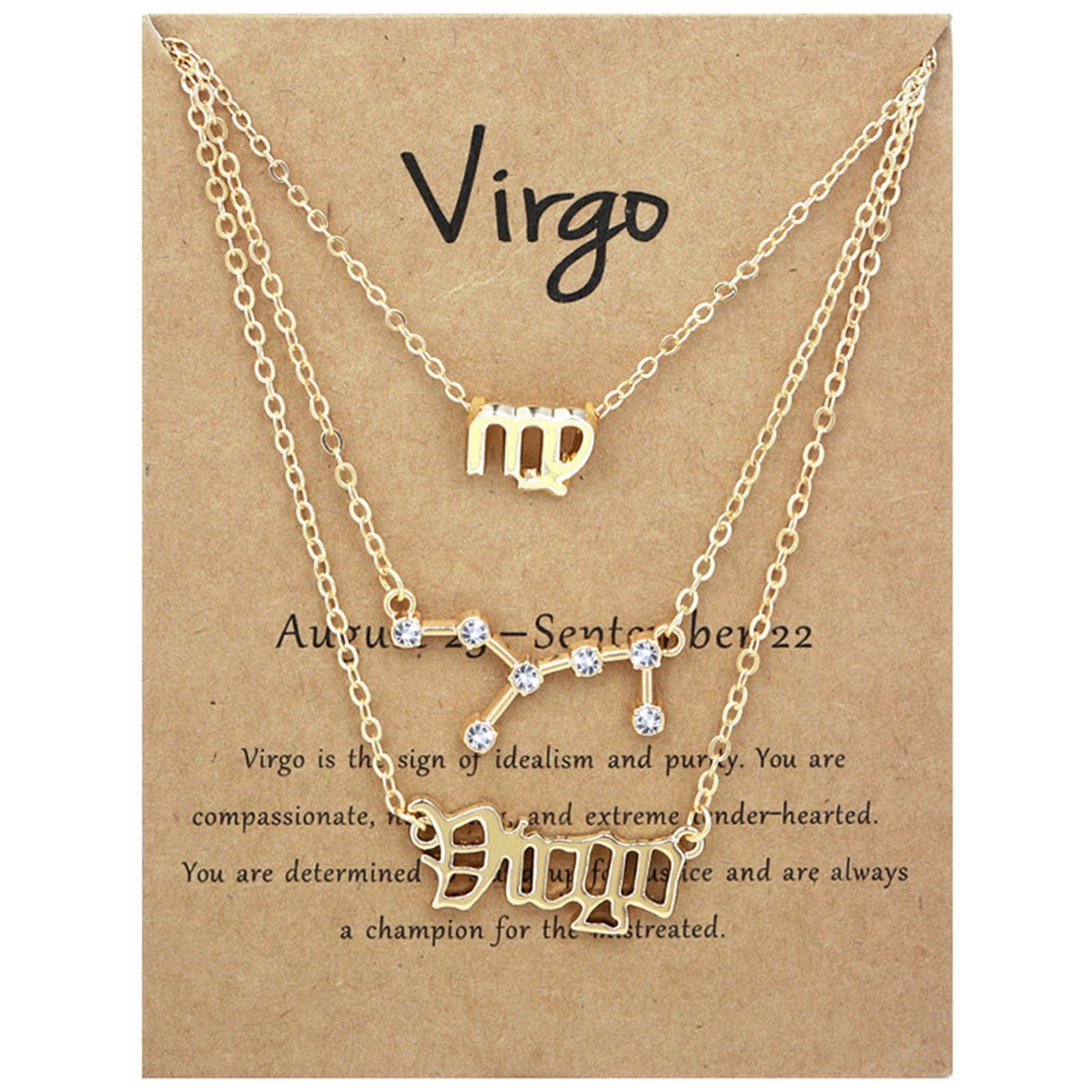 Blusmart Herzkette 3PCS 12 Zodiacs Halskette Für Frauen Vintage Alphabete Gold Virgo