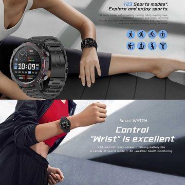 ZPIMY Smartwatch (1,52 Zoll, Android iOS), Herren mit Telefonfunktion Fitnessuhr 100+ Sportmodi IP68 Wasserdicht