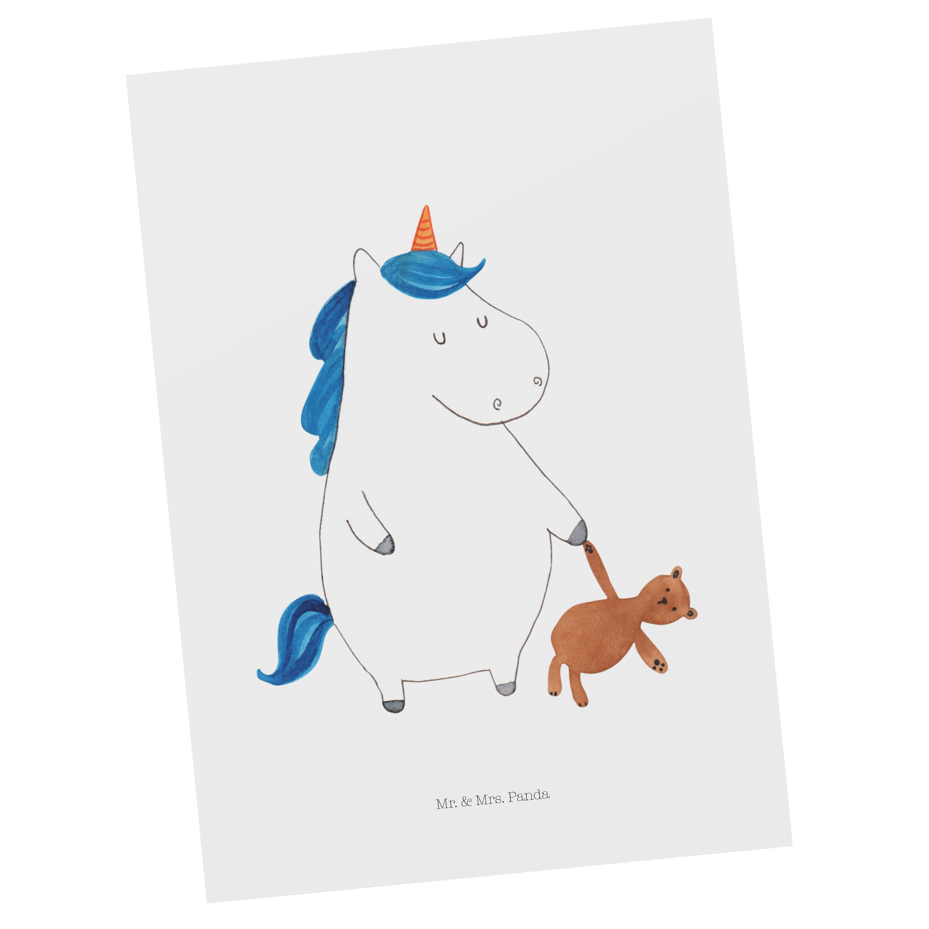 Mr. & Mrs. Panda Postkarte Einhorn Teddy - Weiß - Geschenk, Grußkarte, Unicorn, Geburtstagskarte