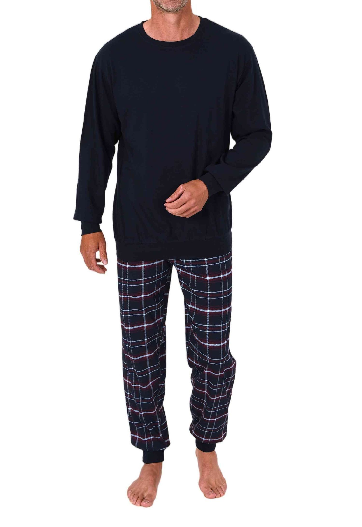 Normann Pyjama Normann Herren Schlafanzug mit Bündchen, karierte Jersey Pyjamahose