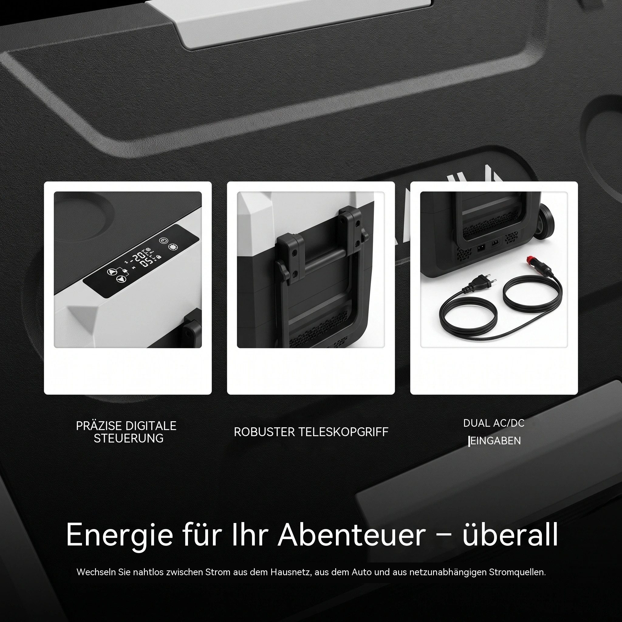 oyajia Elektrische Kühlbox Kompressor Gefriertruhe mobiler Kühlschrank, Kühltruhe, Gefrierbox, 45 l, Dual-Zone (20°C bis +20°C), 12V/24V/230V – mit Rollen, Tren – Bild 5 von 5