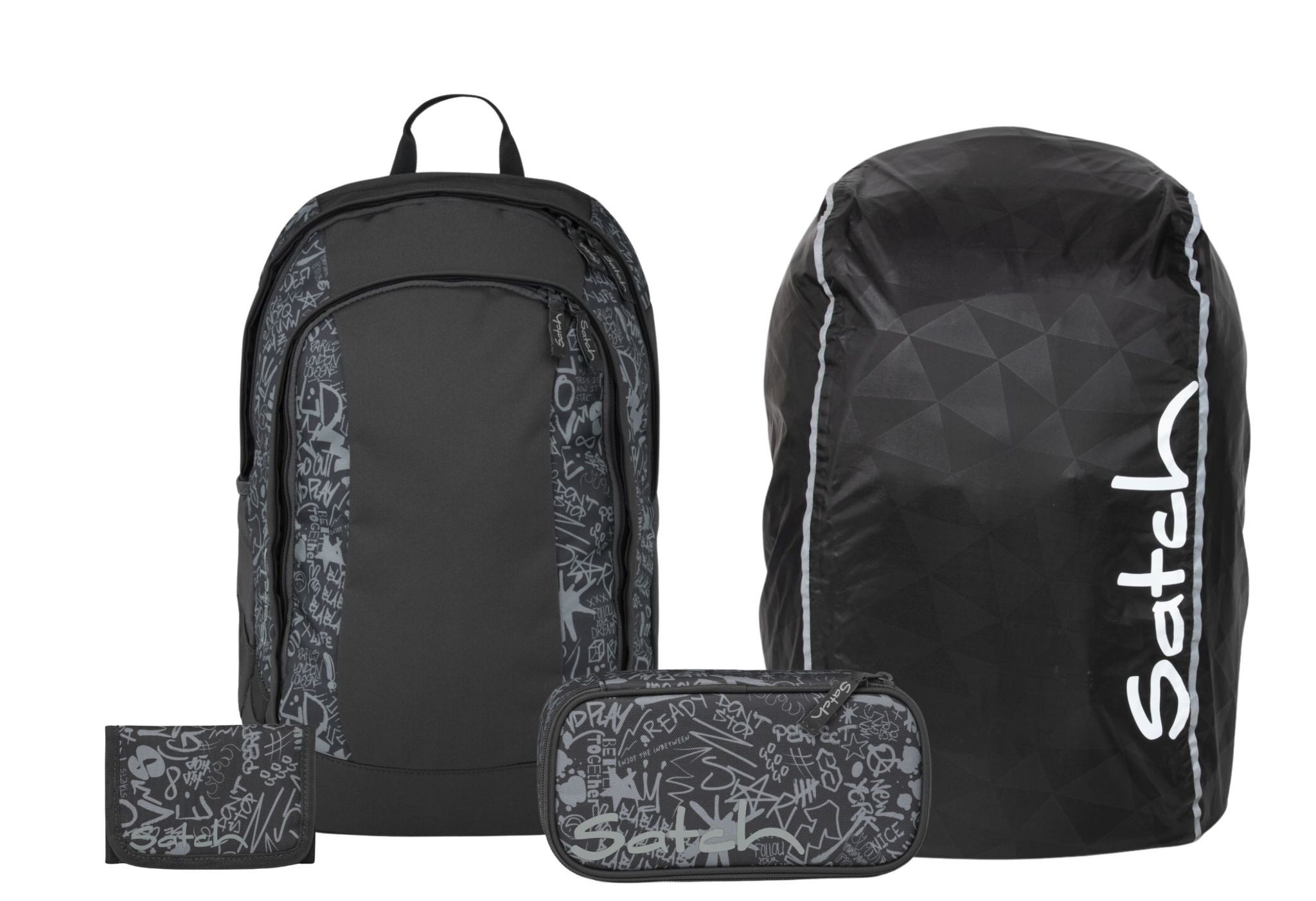Satch Schulranzen Schulrucksack-Set AIR Street Ink 4-teilig (4-teilig), Schulranzen, ergonomisch, Laptop-Fach, Your-Size-System
