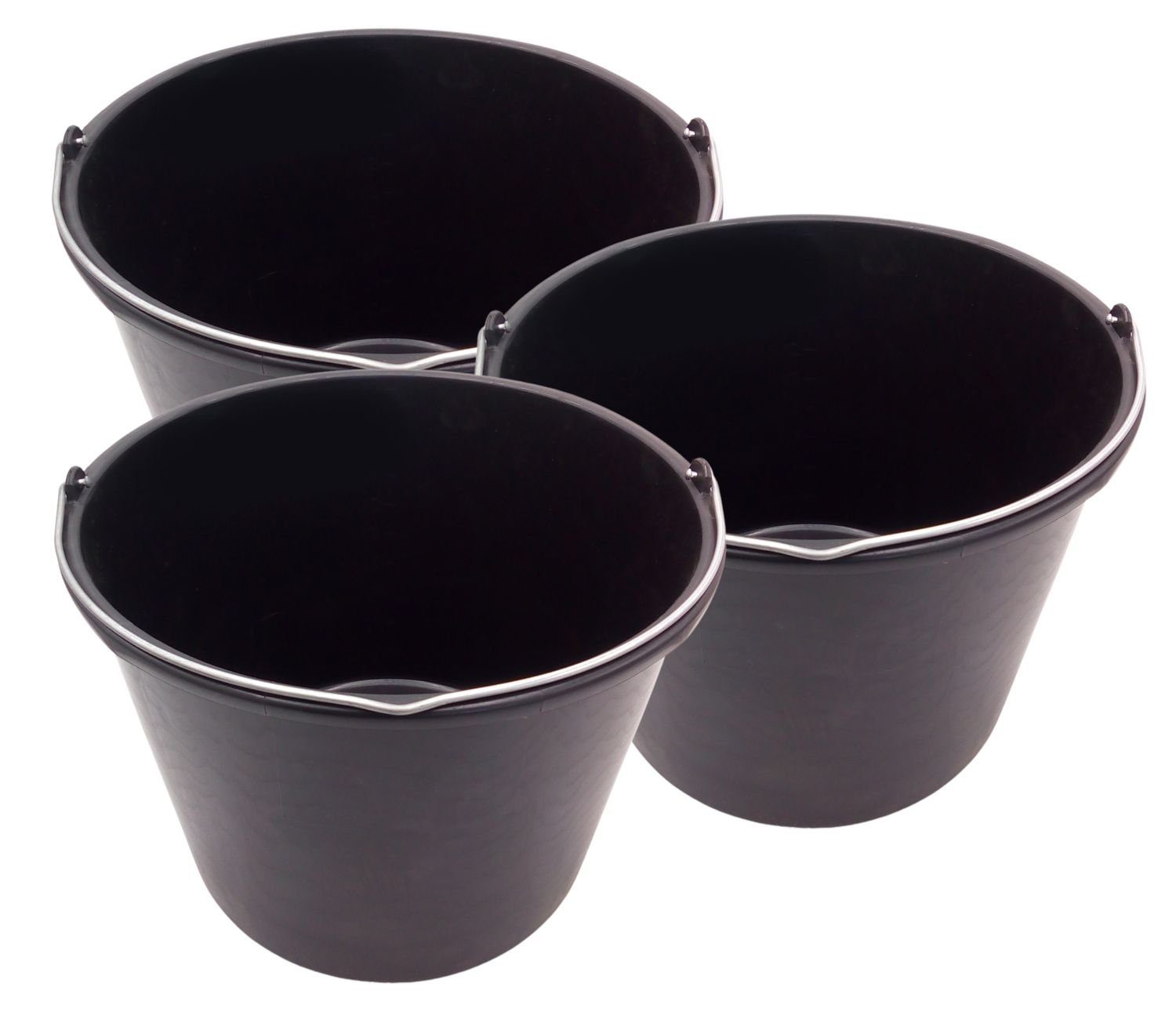 BURI Mörtelkübel Baueimer 20L schwarz 3 Stück Maurereimer Zementeimer Wassereimer Schut