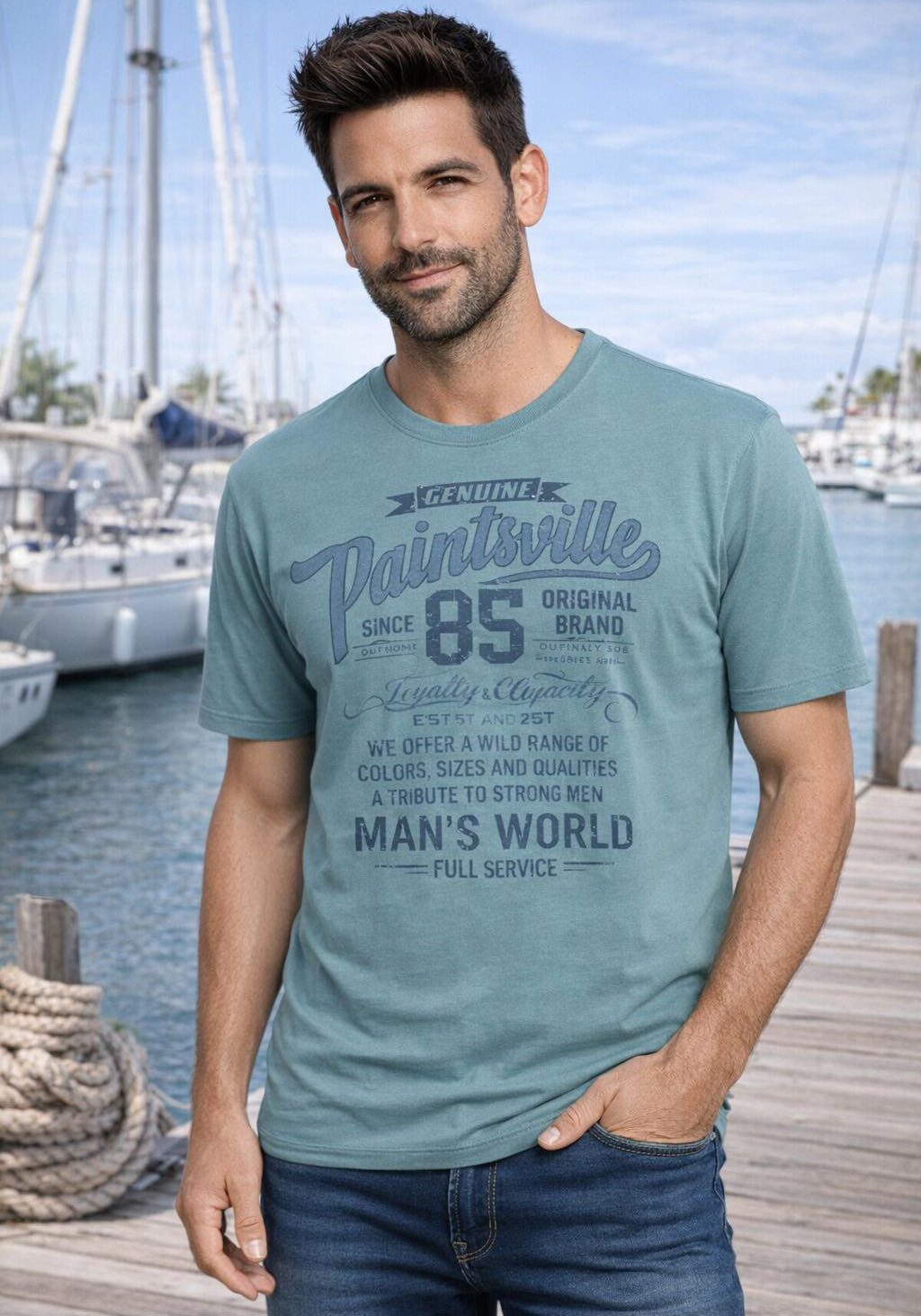 Man's World T-Shirt Kurzarm, mit stylischem Print, Rundhalsausschnitt, aus Baumwolle