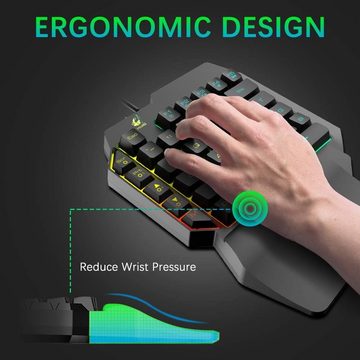 UrChoiceLtd Einhandverdrahtete mechanische Feel mit Hintergrundbeleuchtung Tastatur- und Maus-Set, mit Hintergrundbeleuchtung+RGB Gaming Mouse +LED-Wandler
