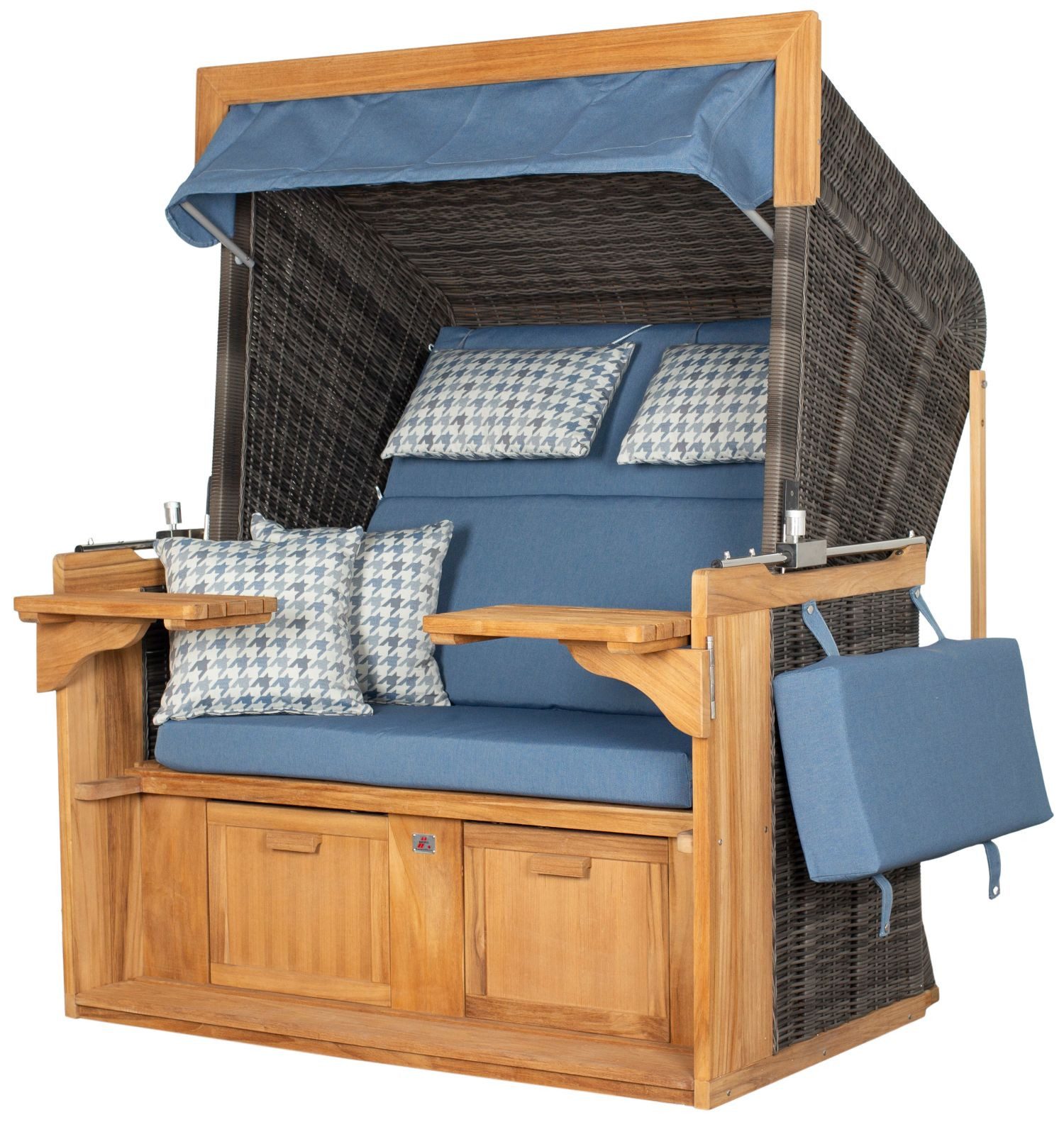 deVries PURE® Strandkorb Friesland Sylt XL - PE stone grey - Dessin 509, BxTxH: 135x90x165 cm, Volllieger, Nordsee-Strandkorb, Teakholz - PE-Markengeflecht - Wechselkissen - Schutzhülle