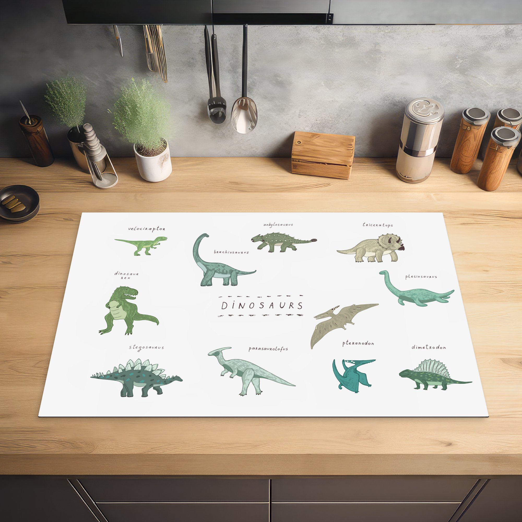 MuchoWow Herdblende-/Abdeckplatte Kinderzimmer - Farben Ceranfeldabdeckung die Dinosaurier Mädchen Vinyl, Kind, Schutz - Induktionskochfeld - für (1 tlg), - 81x52 cm, Junge küche, 