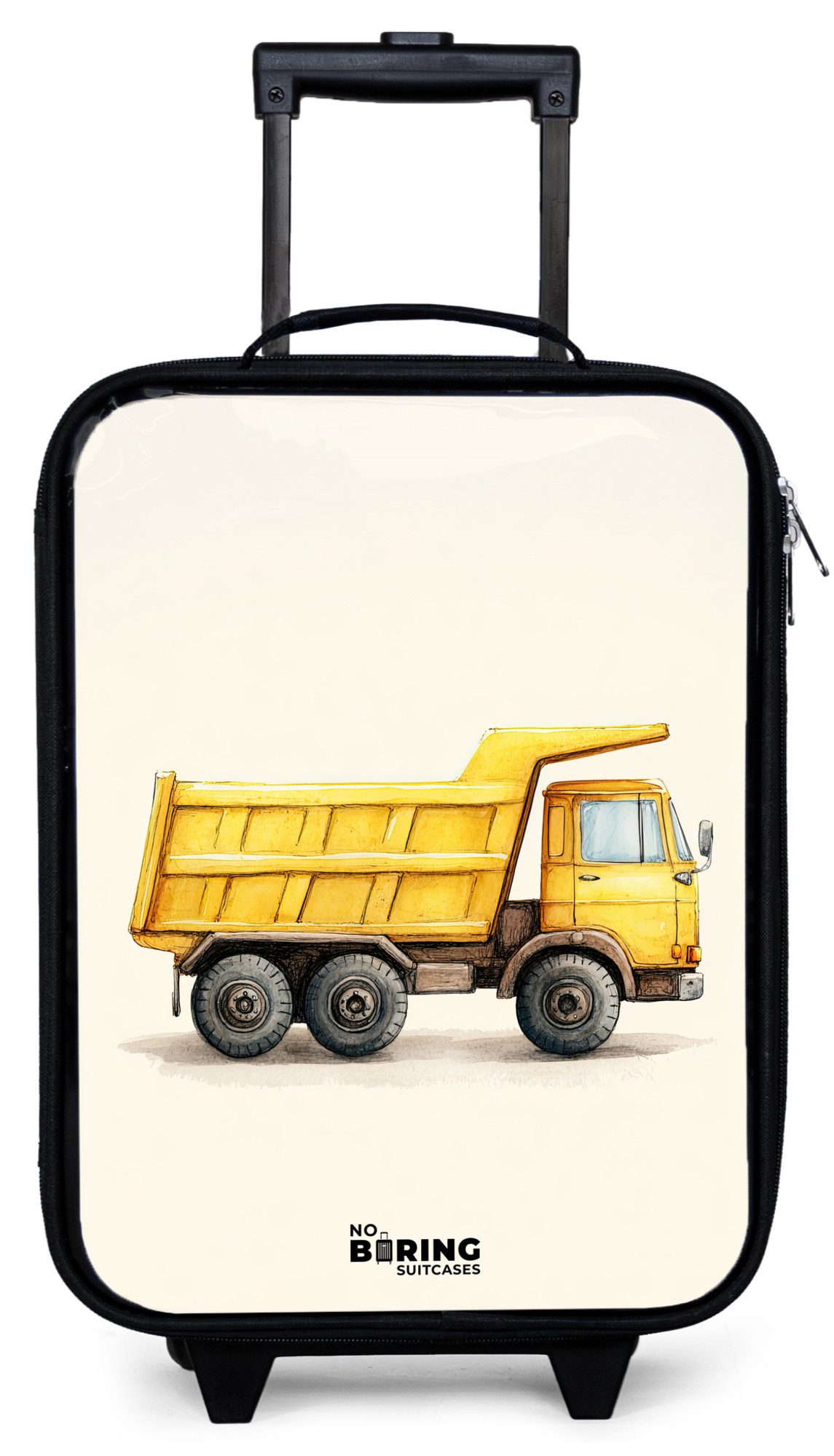 NoBoringSuitcases.com© Kinderkoffer mit leuchtende Räder - Muldenkipper - Signiert - Gelb, 2 Rollen, Kinder Koffer Klein, Trolley Handgepäck, Reisekoffer