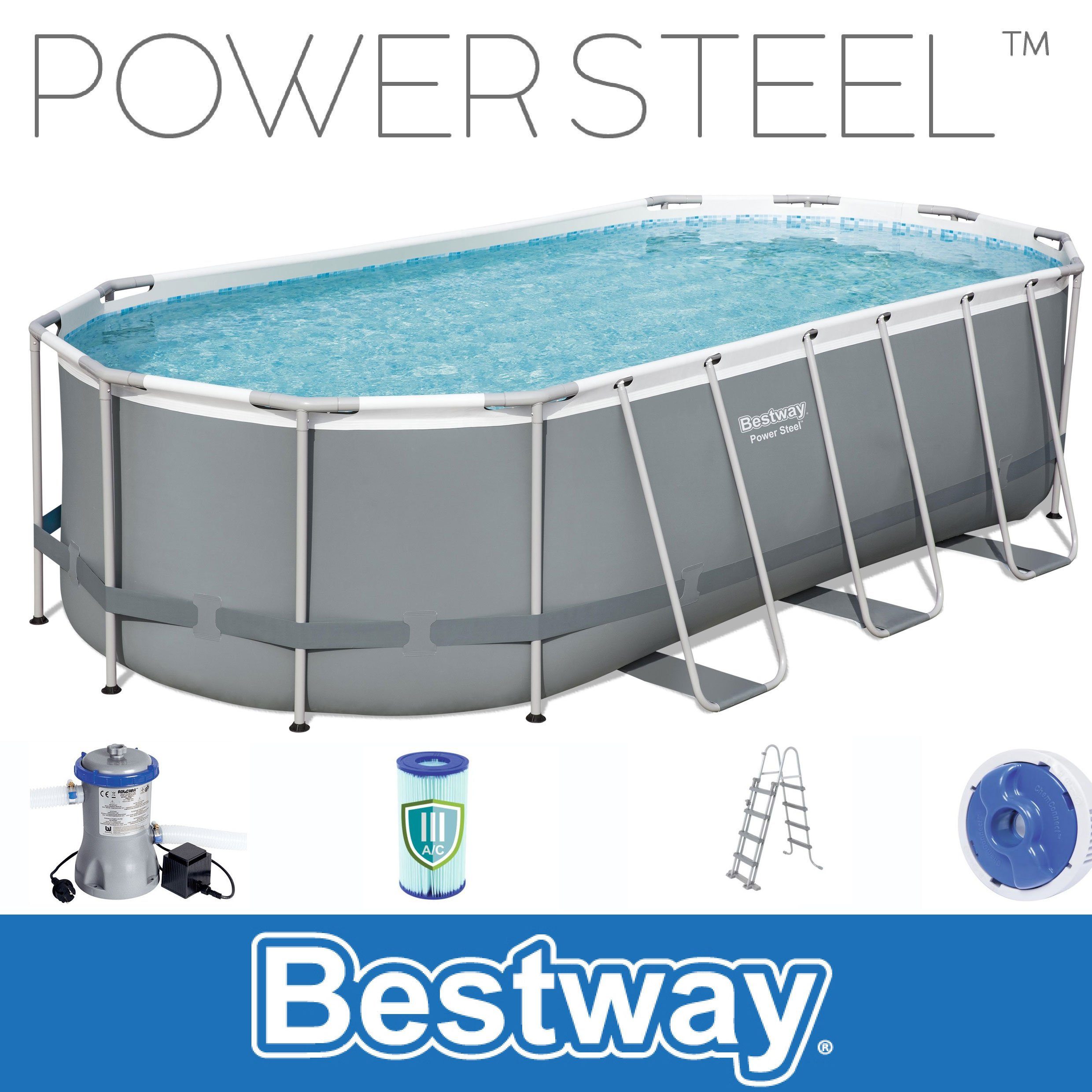 Bestway Ovalpool »BESTWAY Power Steel Oval Aufstellpool 427x250x100 cm«