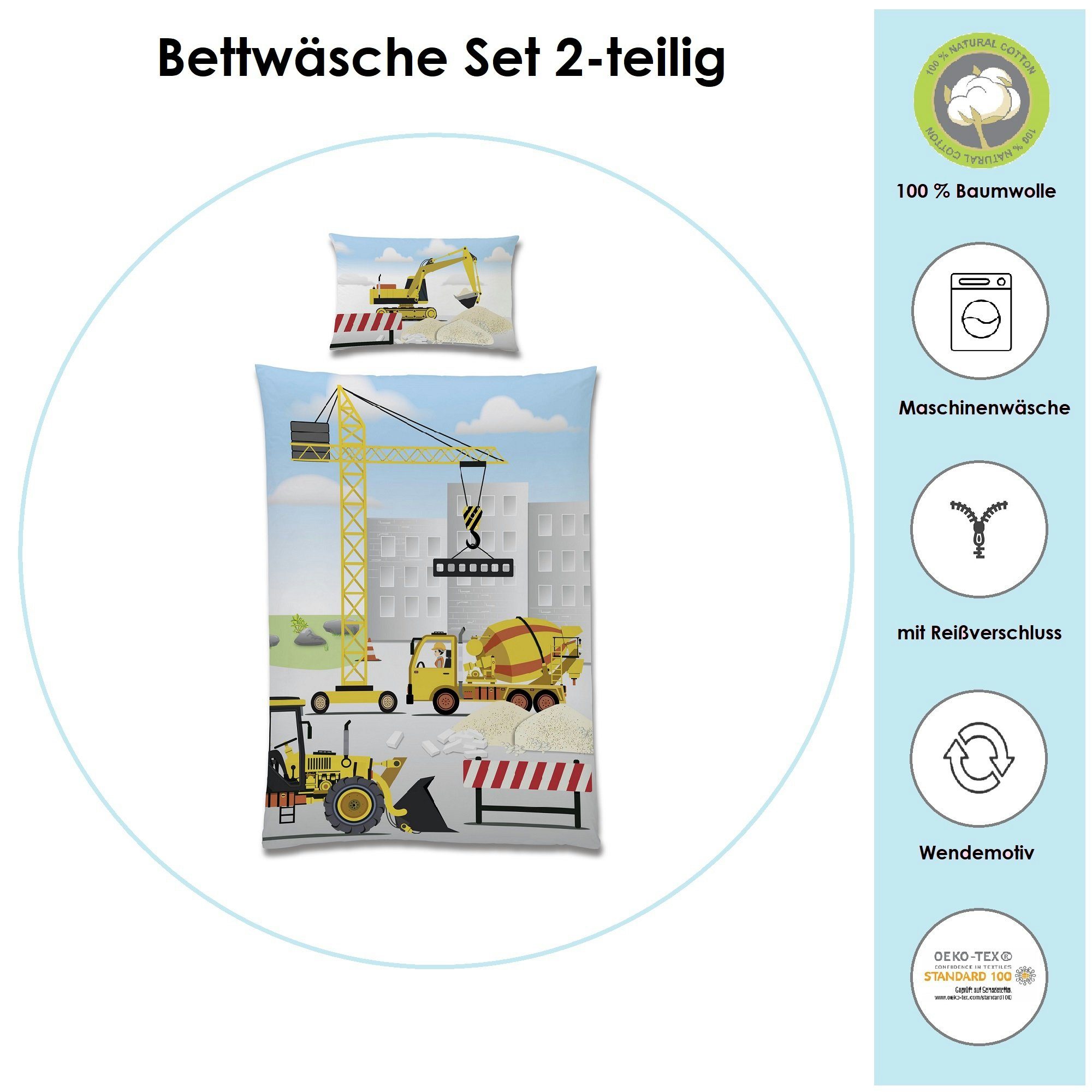 Familando Babybettwäsche mit hellem Motiv "Baustelle" günstig online kaufen